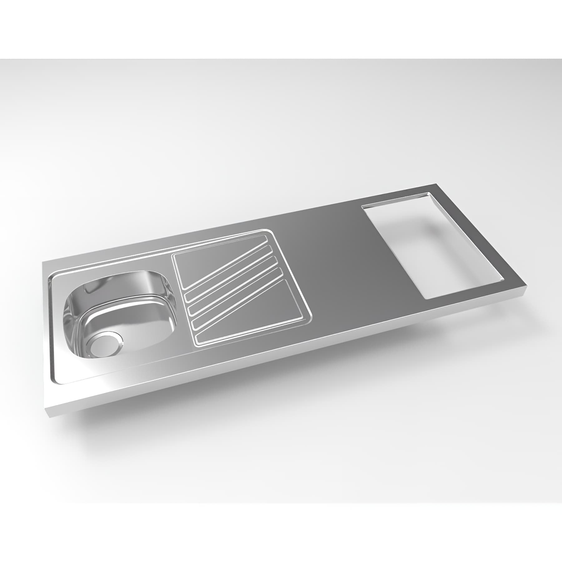 Evier à poser inox réversible MODERNA NOVENTA 150x60 épaisseur 50mm 1 bac 1 égouttoir découpe plaques de cuisson 27x49 livré avec son vidage complet