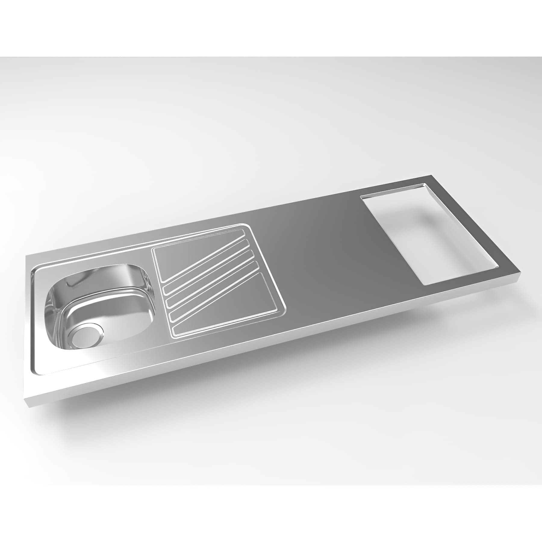 Evier à poser inox réversible MODERNA NOVENTA 160x60 épaisseur 50mm 1 bac 1 égouttoir découpe plaques de cuisson 27x49 livré avec son vidage complet