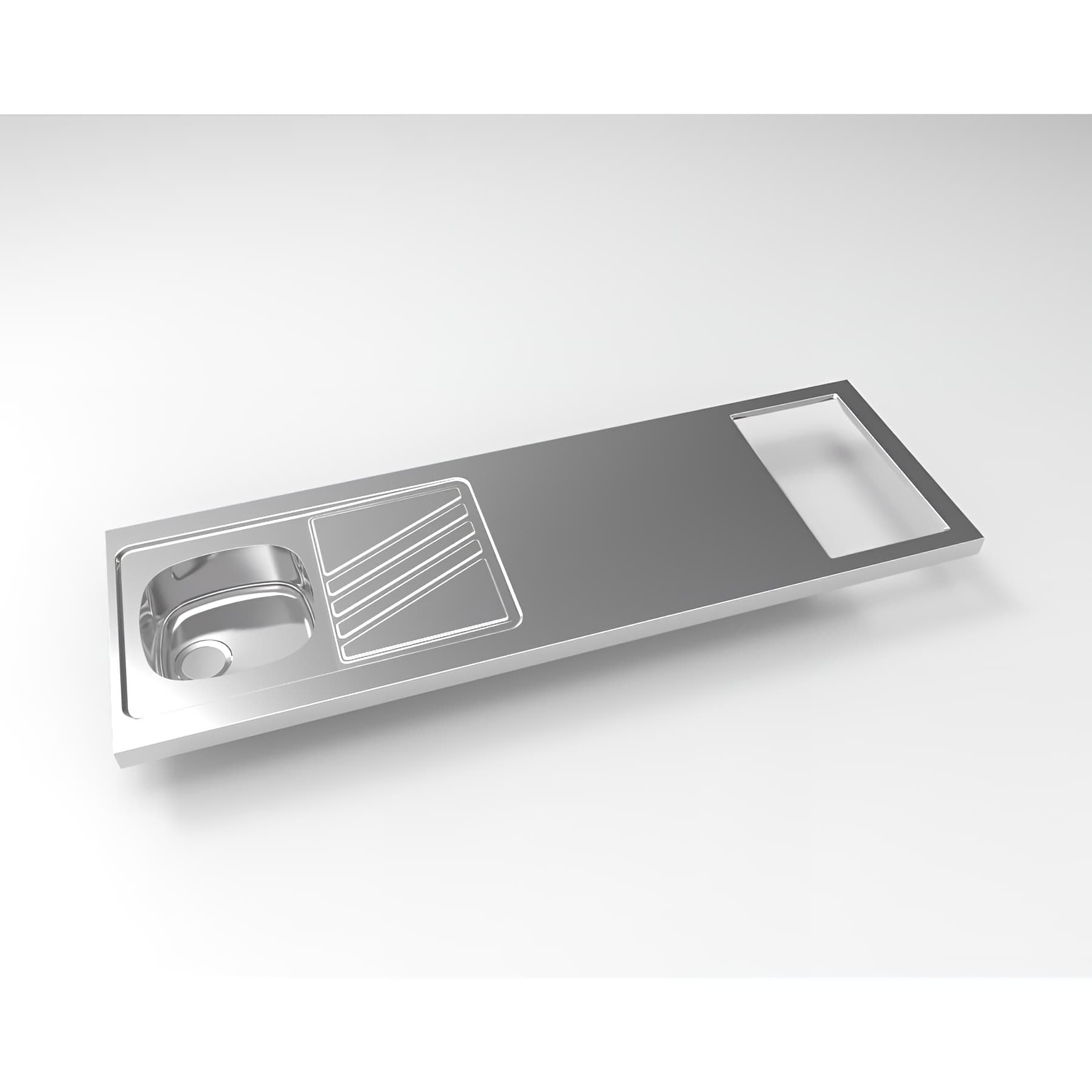 Evier à poser inox réversible MODERNA NOVENTA 180x60 épaisseur 50mm 1 bac 1 égouttoir découpe plaques de cuisson 27x49 livré avec son vidage complet