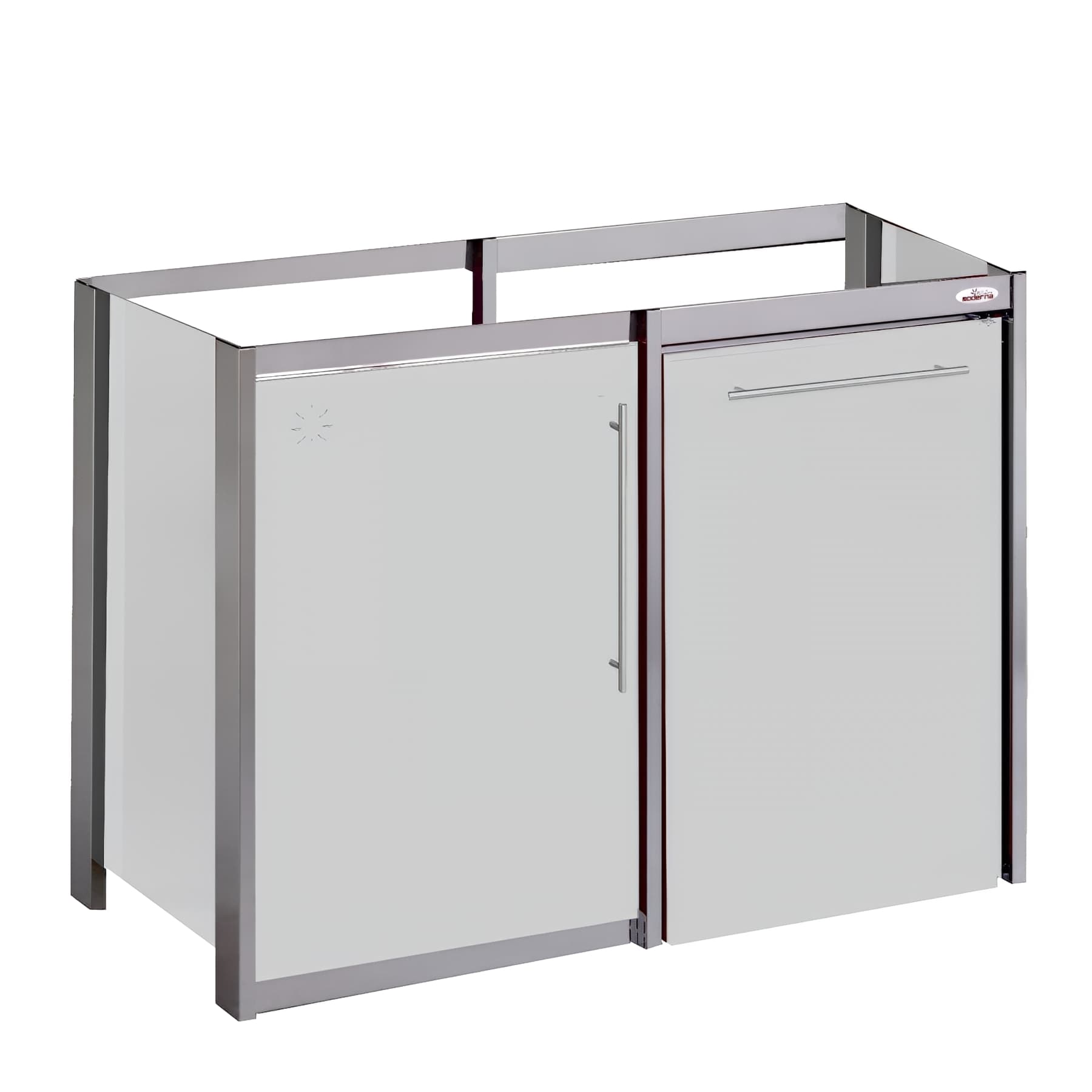 Meuble sous évier métal MODERNA METALLINE pieds inox couleur GLACIER 1 porte 1 niche frigo 120x60 hauteur 87cm
