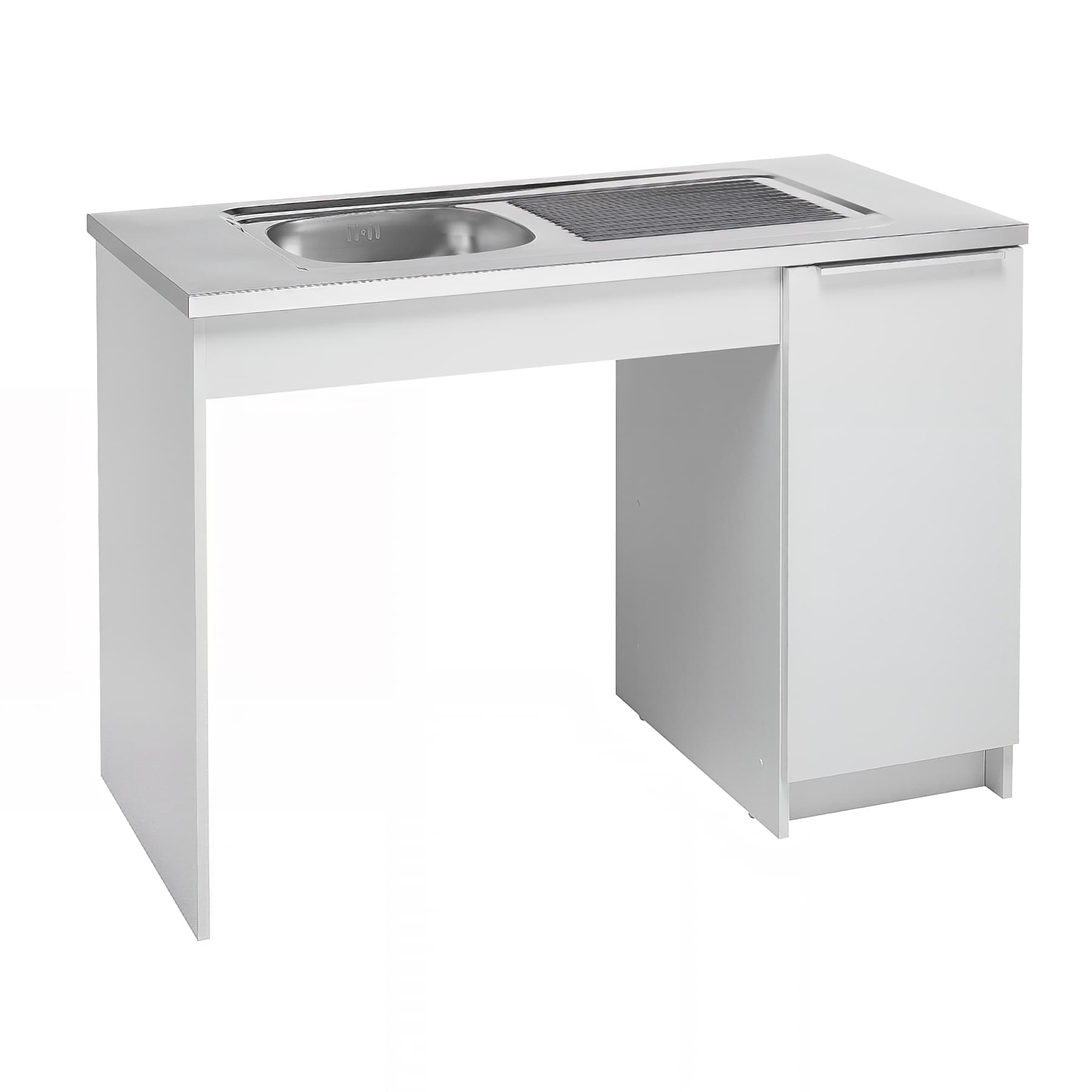 Meuble sous évier normes handicapé PMR Gamme PRO CLASSIK 120x60 hauteur 80cm mélaminé blanc 16mm 1 porte (évier et frigo non inclus)