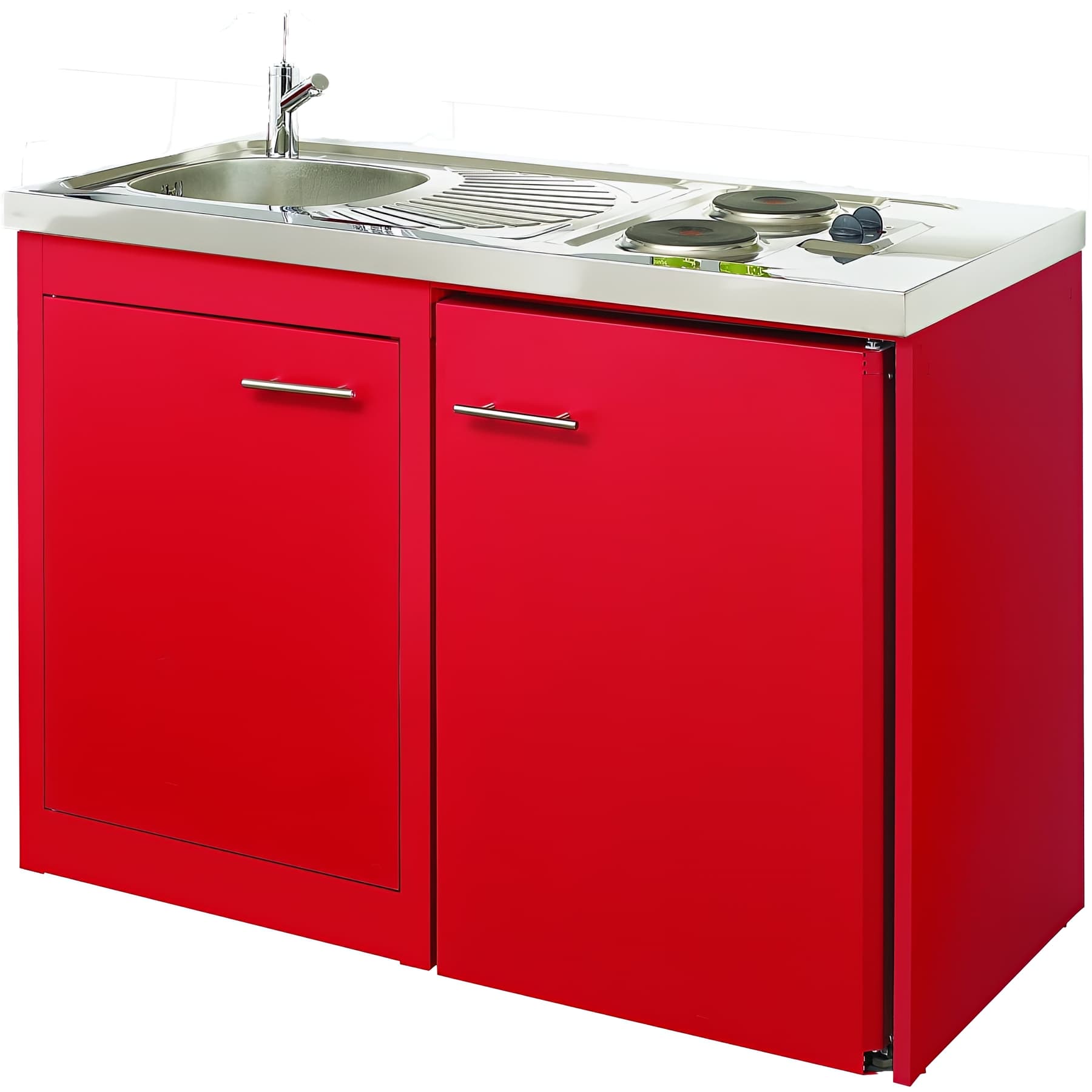 Meuble sous évier 120x60 métallique MODERNA CLIPMETAL couleur CARMIN pour évier à poser 120x60 niche pour frigo