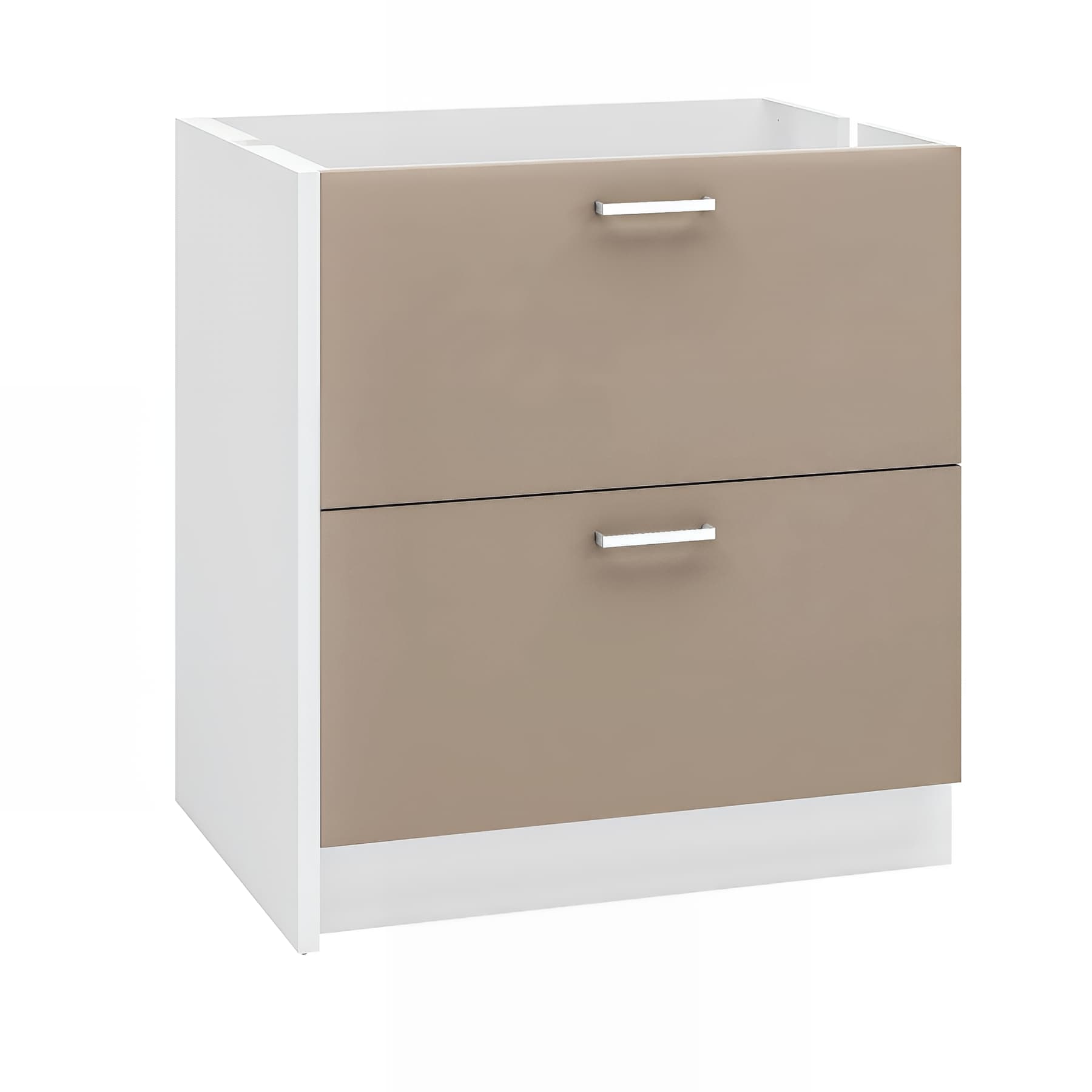 Meuble bas sous évier réversible MODERNA ONELIA 80x60 hauteur 86 cm couleur de façade ARGILE 2 tiroirs