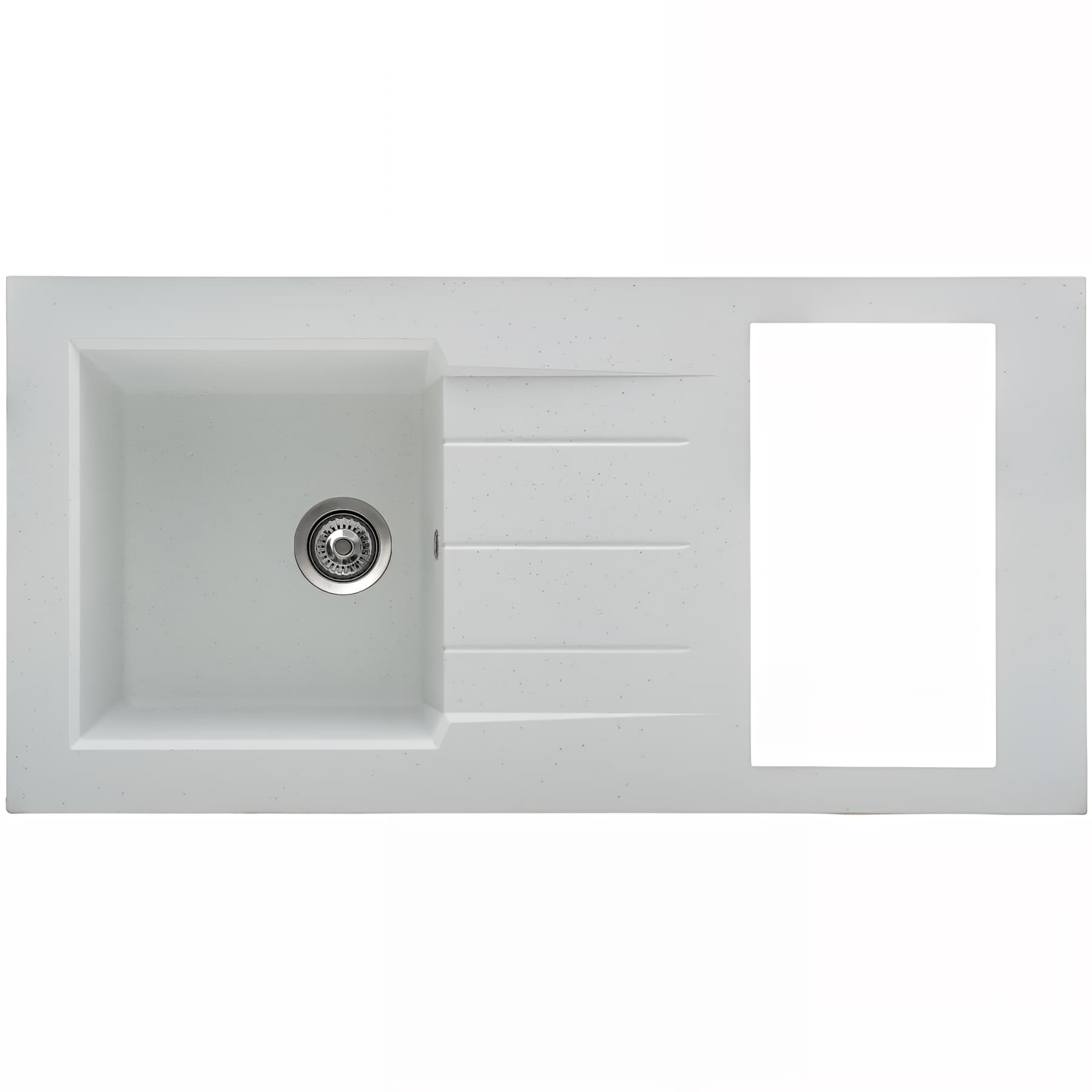 Evier à poser réversible composite MODERNA ONTARIO 120x60 blanc moucheté dans la masse 1 bac 1 égouttoir 1 vidage découpe cuisson 27x49+vidage