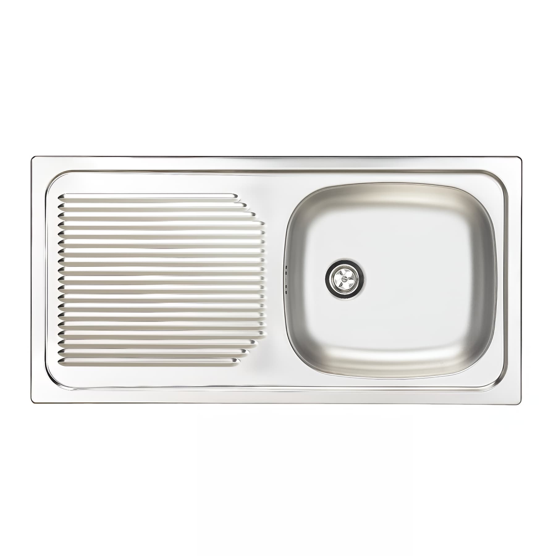 Evier à encastrer réversible MODERNA ECO inox lisse 1 bac 1 égouttoir 86x50 hauteur 16cm livré avec son vidage manuel