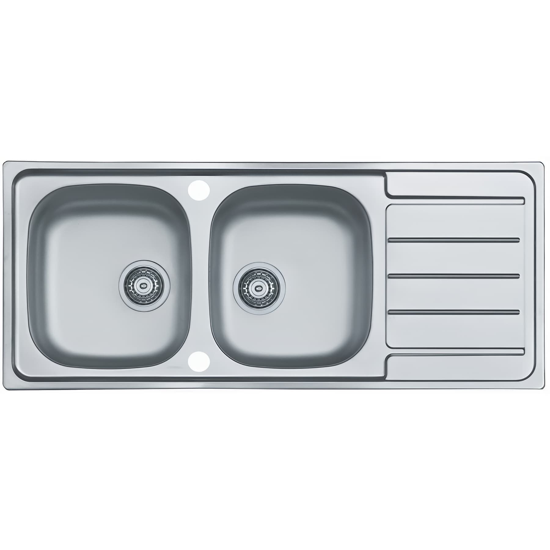 Evier à encastrer réversible MODERNA LINE 116x50 hauteur 16cm inox satiné 2 cuves 1 égouttoir livré avec son vidage automatique complet