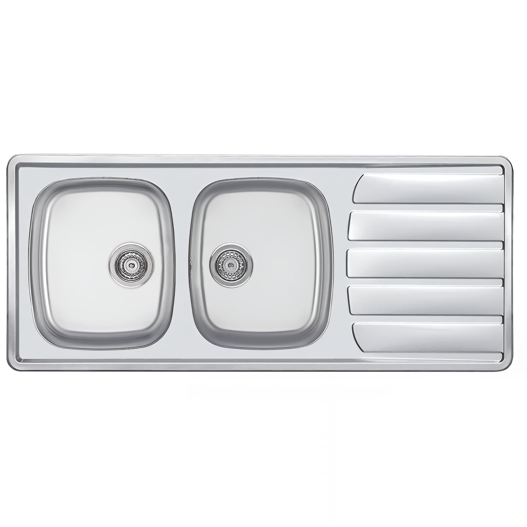 Evier à encastrer réversible inox satiné MODERNA ZOOM 2 bacs 1 égouttoir 116x50 hauteur 21cm livré avec son vidage