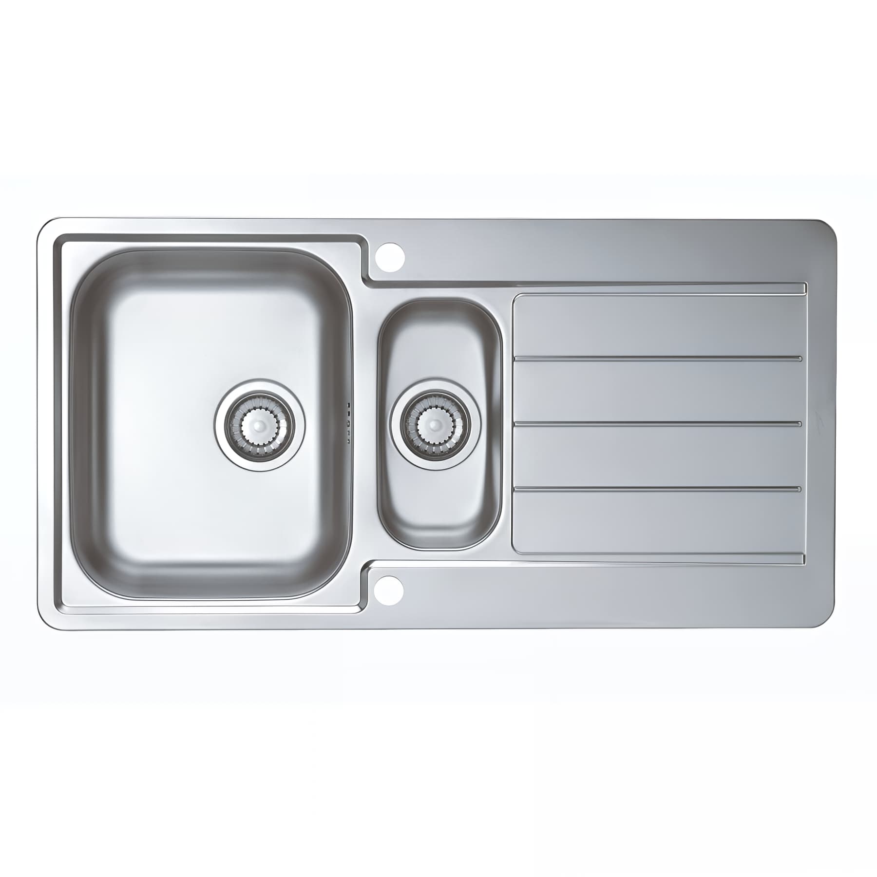 Evier à encastrer réversible inox satiné 18/10 MODERNA LINE 1 bac 1 égouttoir 98x50 hauteur 16cm livré avec son vidage automatique complet