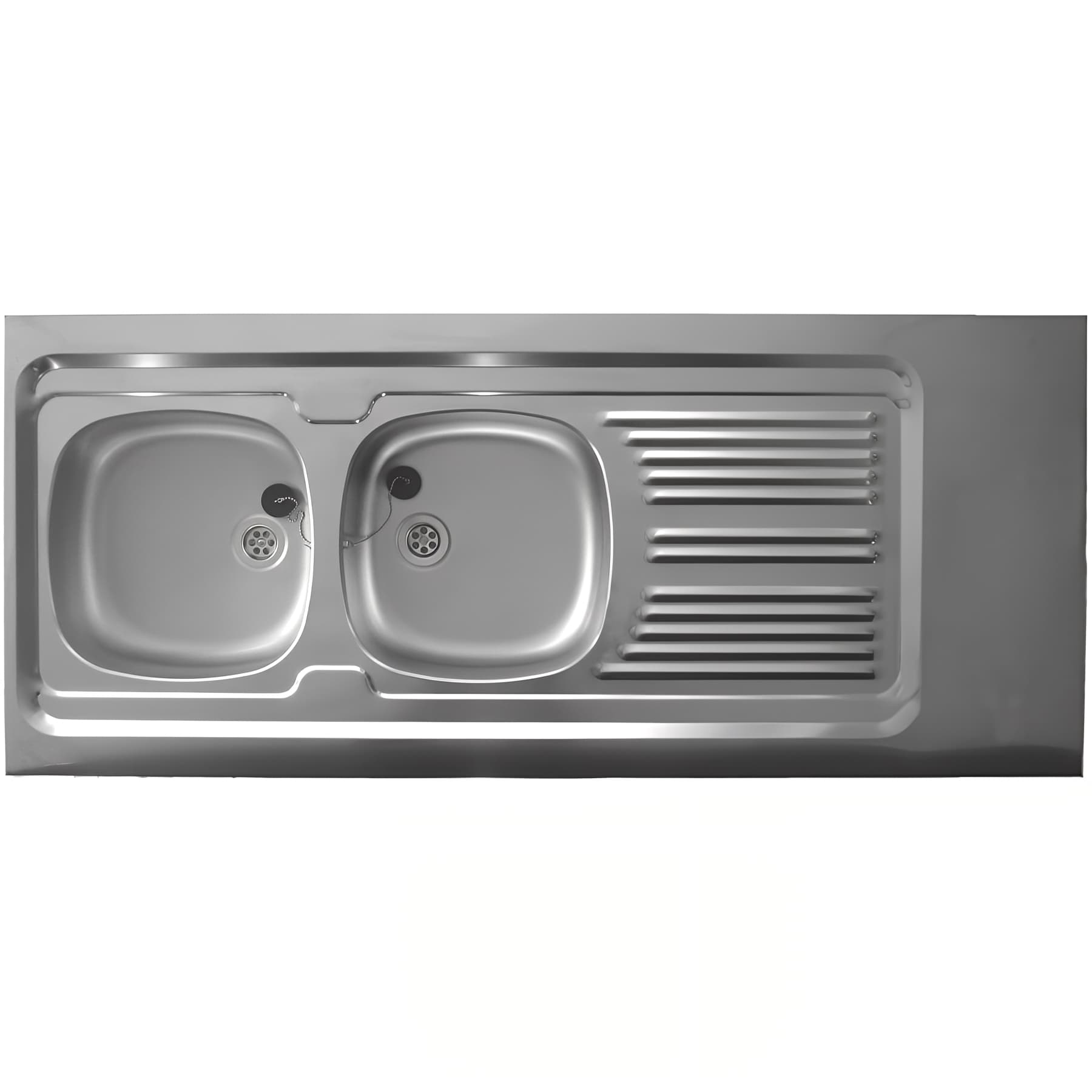 Evier à poser réversible inox lisse MODERNA LAVELLI 2 cuves 1 égouttoir 140x60 épaisseur 30mm résistant à la corrosion nettoyage facile