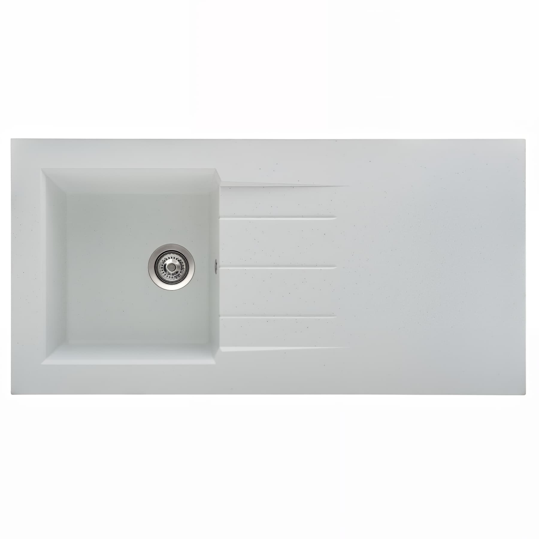 Evier à poser réversible en résine composite fibrée MODERNA ONTARIO 120x60 blanc moucheté teinté dans la masse 1 bac 1 égouttoir 120x60 épaisseur 38mm