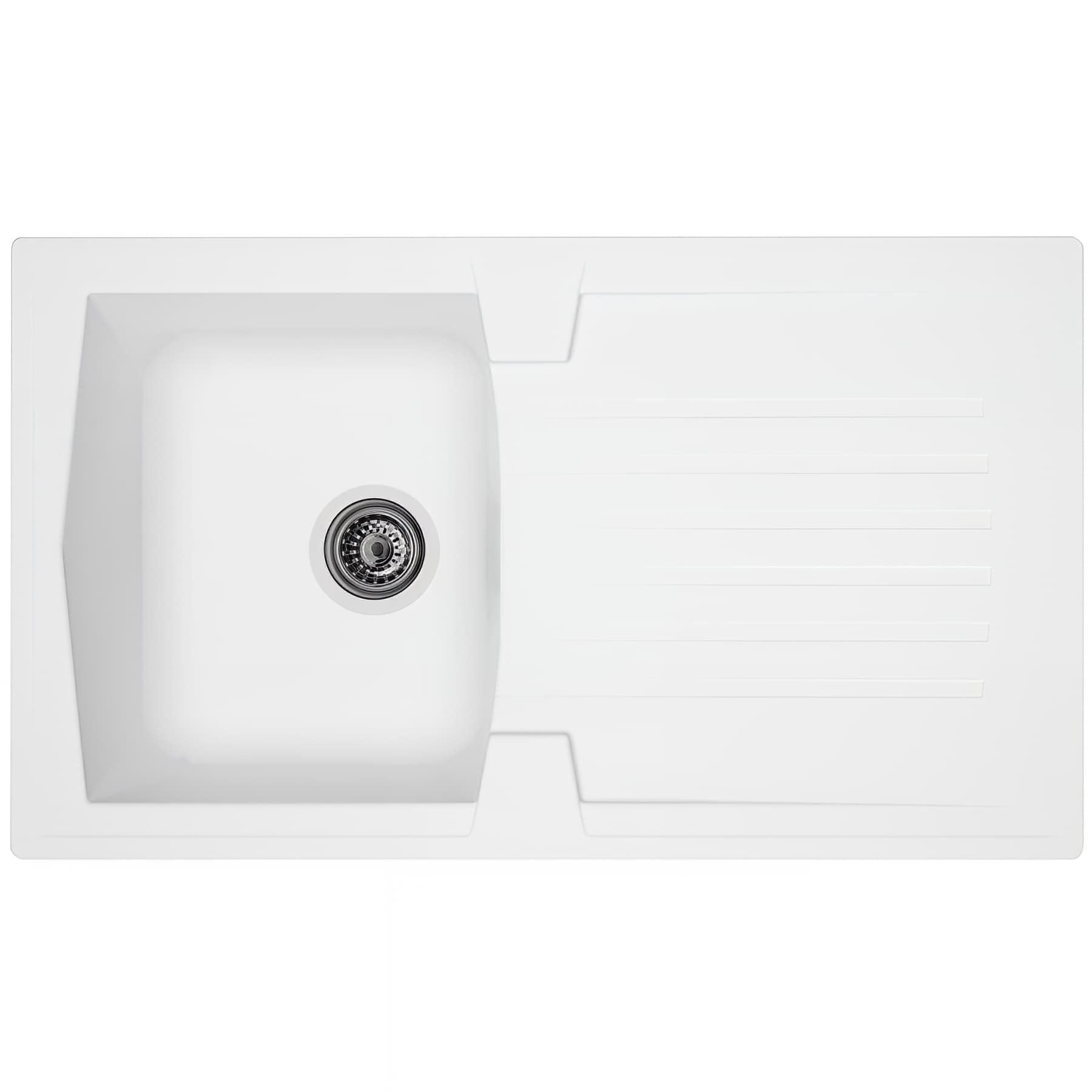 Evier à encastrer réversible en résine composite fibrée MODERNA ARENA 86x50 hauteur 20cm blanc uni teinté dans la masse 1 bac 1 égouttoir