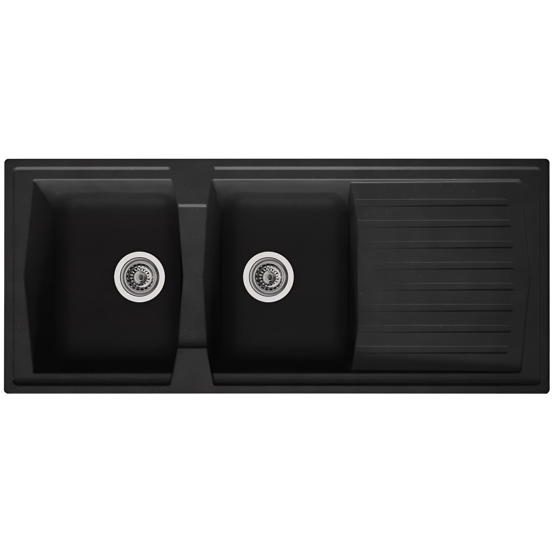 Evier à encastrer réversible en résine composite fibrée MODERNA ARENA 116x50 hauteur 19,8cm blanc noir pailleté dans la masse 2 cuves 1 égouttoir