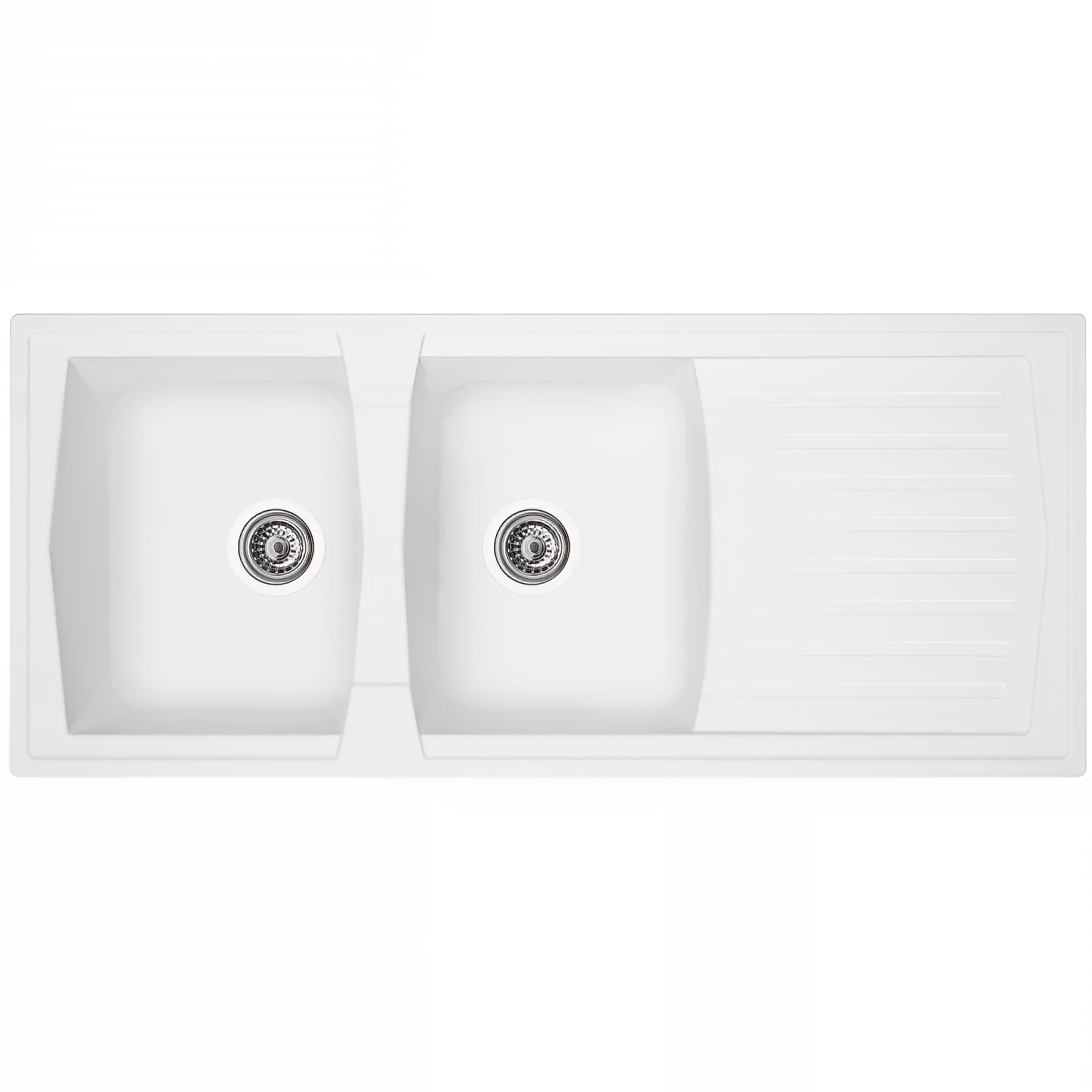 Evier à encastrer réversible en résine composite fibrée MODERNA ARENA 116x50 hauteur 19,8cm blanc uni teinté dans la masse 2 cuves 1 égouttoir