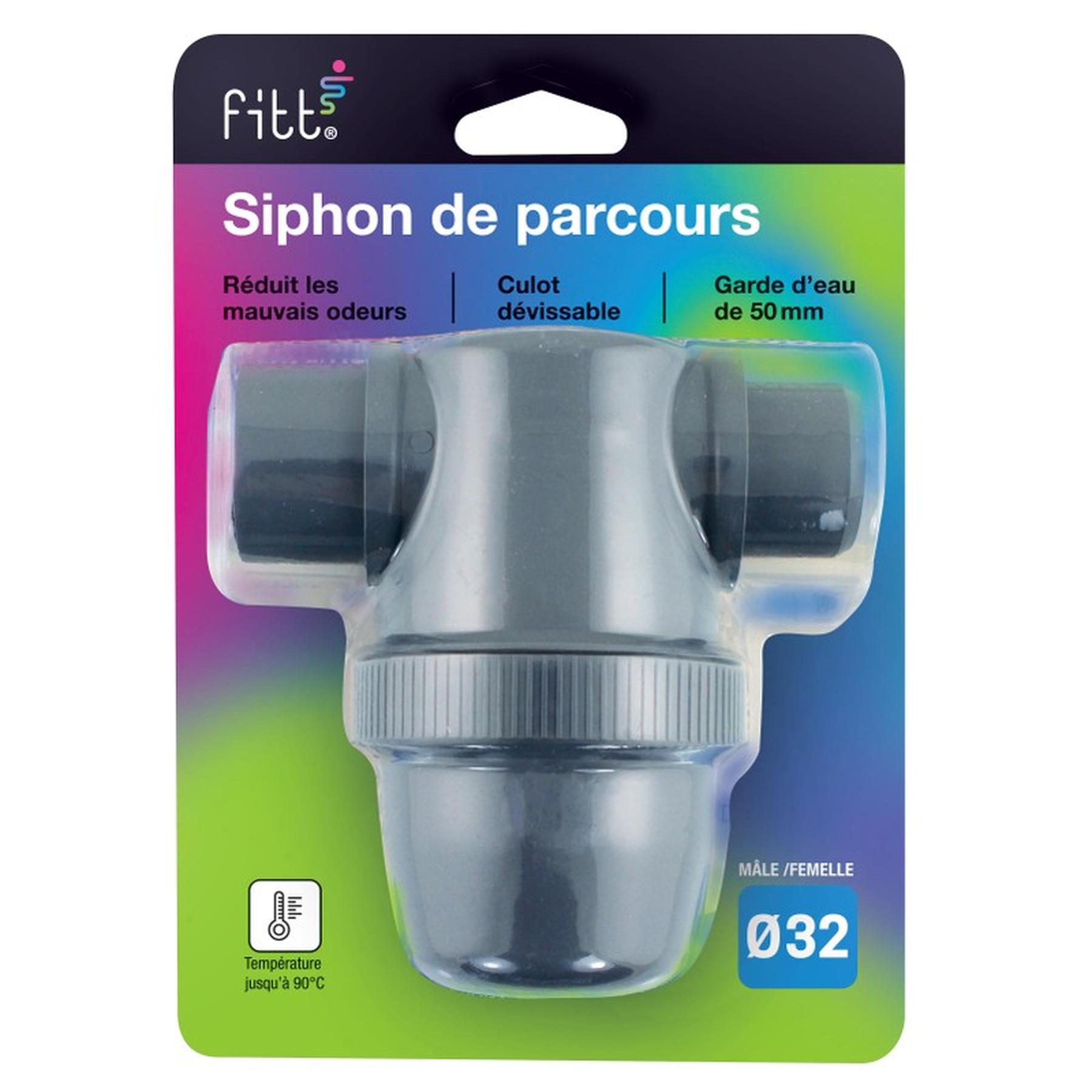 Siphon de parcours PVC Gamme PRO entrée femelle sortie mâle pour tube évacuation Ø32