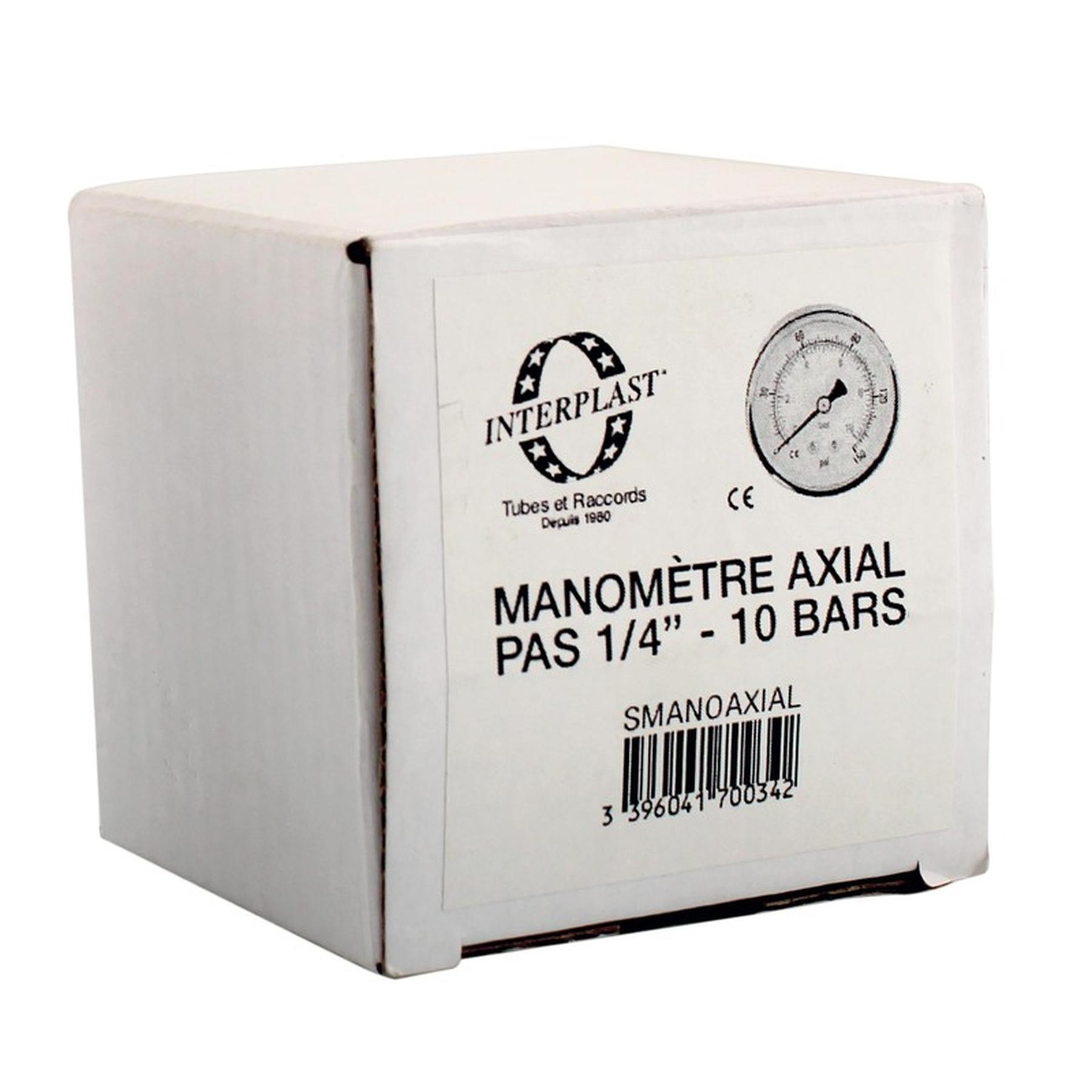 Manomètre axial 0-10 bars fileté Ø1/4"