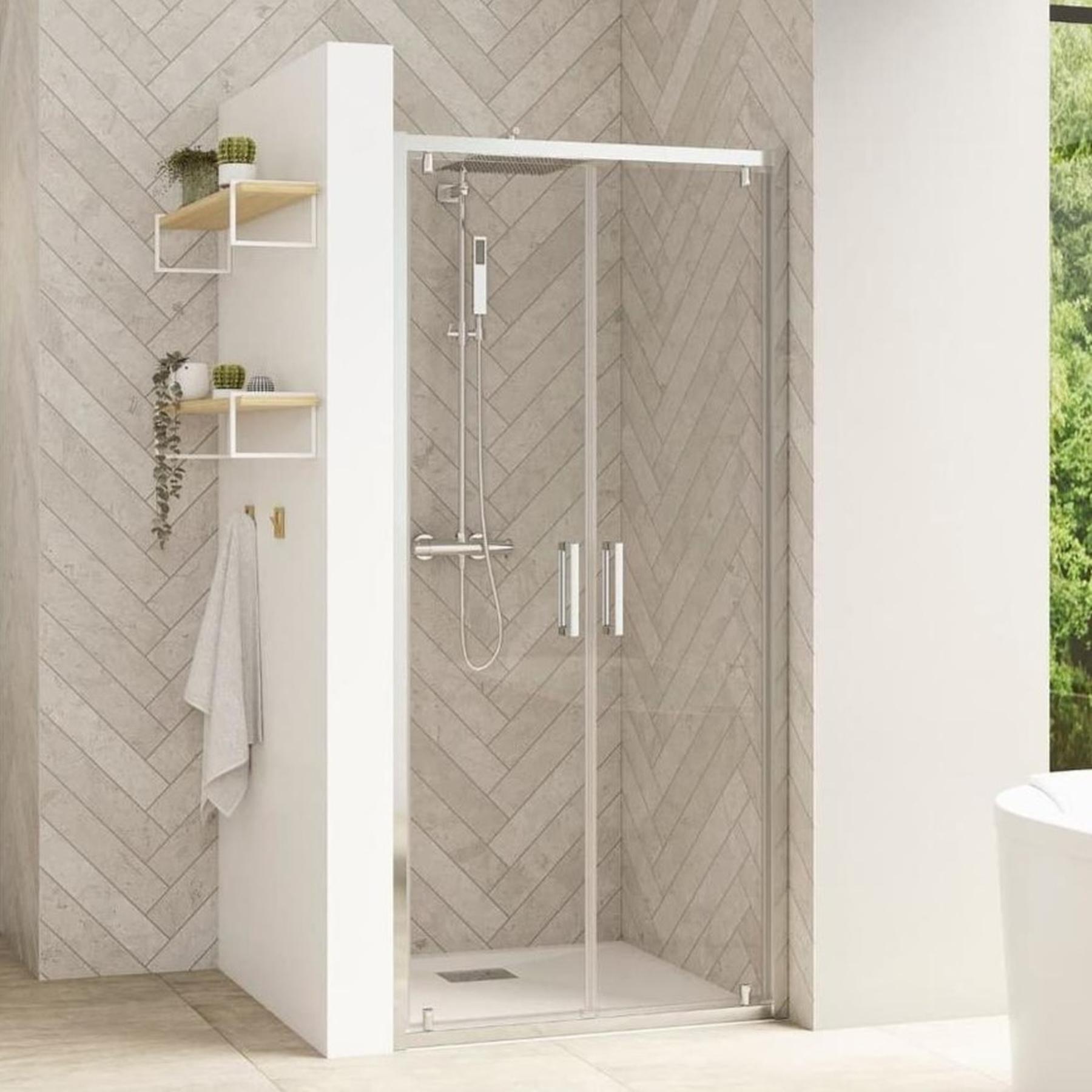 Porte de douche porte pivot. 2 vantaux SMART Design L 90 cm H 2,05 m verre 6mm anti calcaire transparent 