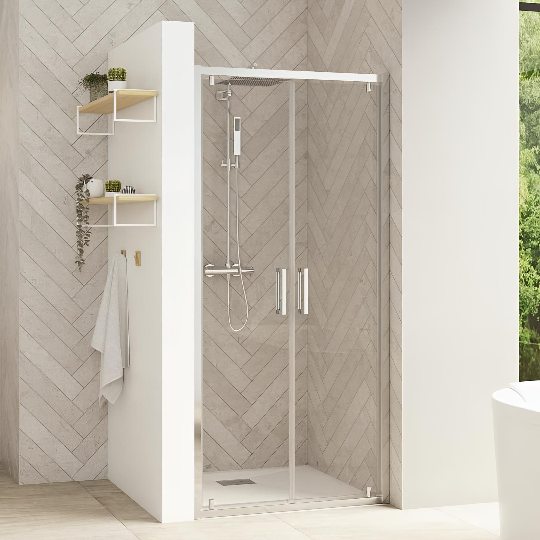 Porte de douche porte pivot. 2 vantaux SMART Design L 70cm H 2,05 m blancverre 6mm anti calcaire transparent