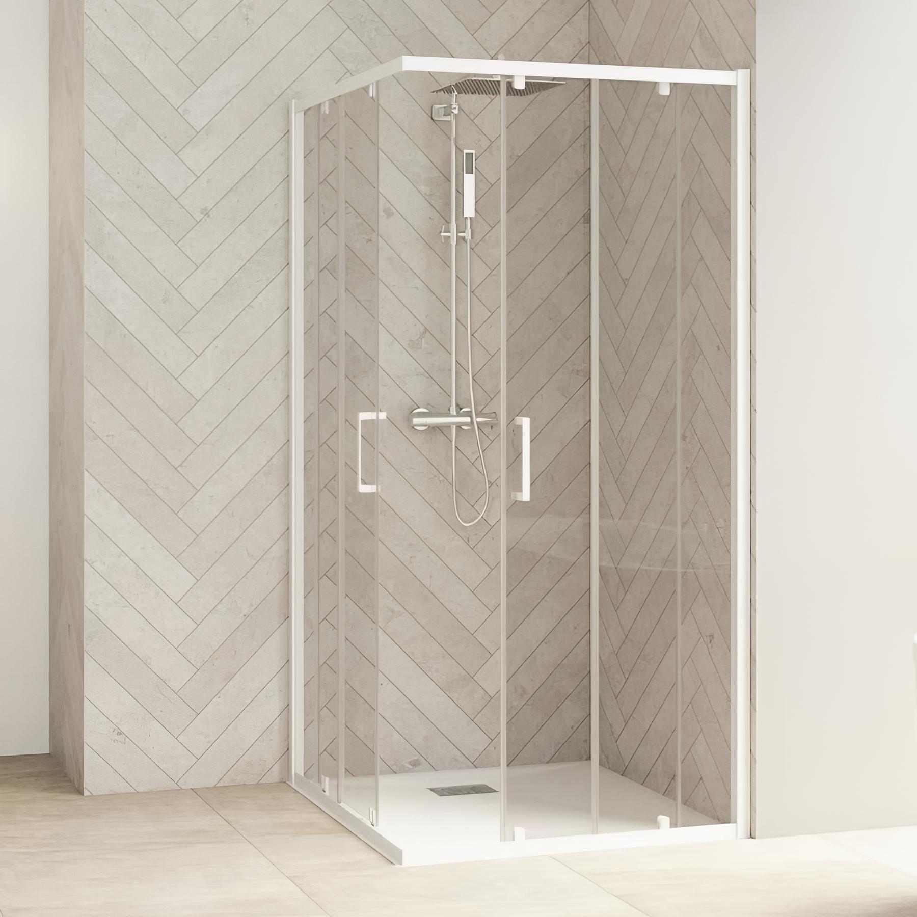 Porte de douche coulissante d'angle côté droit (à coupler avec côté gauche) SMART Design L 1,20 m H 2,05 m blanc