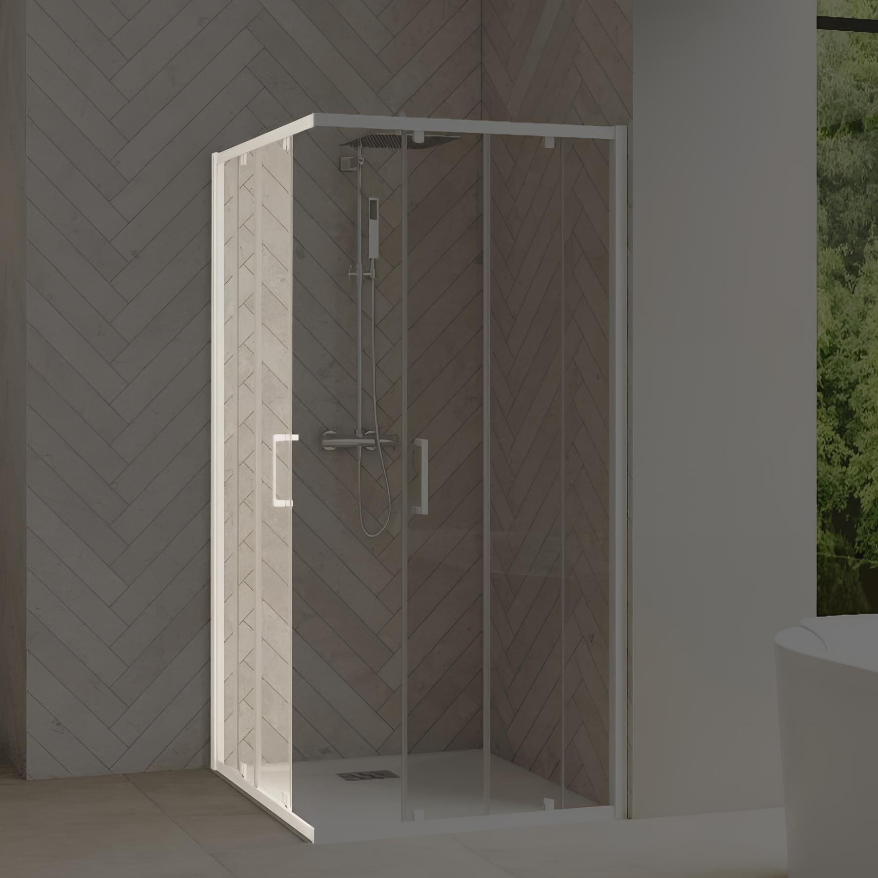 Paroi de douche kinedo Smart Design 1 volet coulissant sans seuil extensible 127/140 chromé verre sérigraphié cosmos - fixe à droite