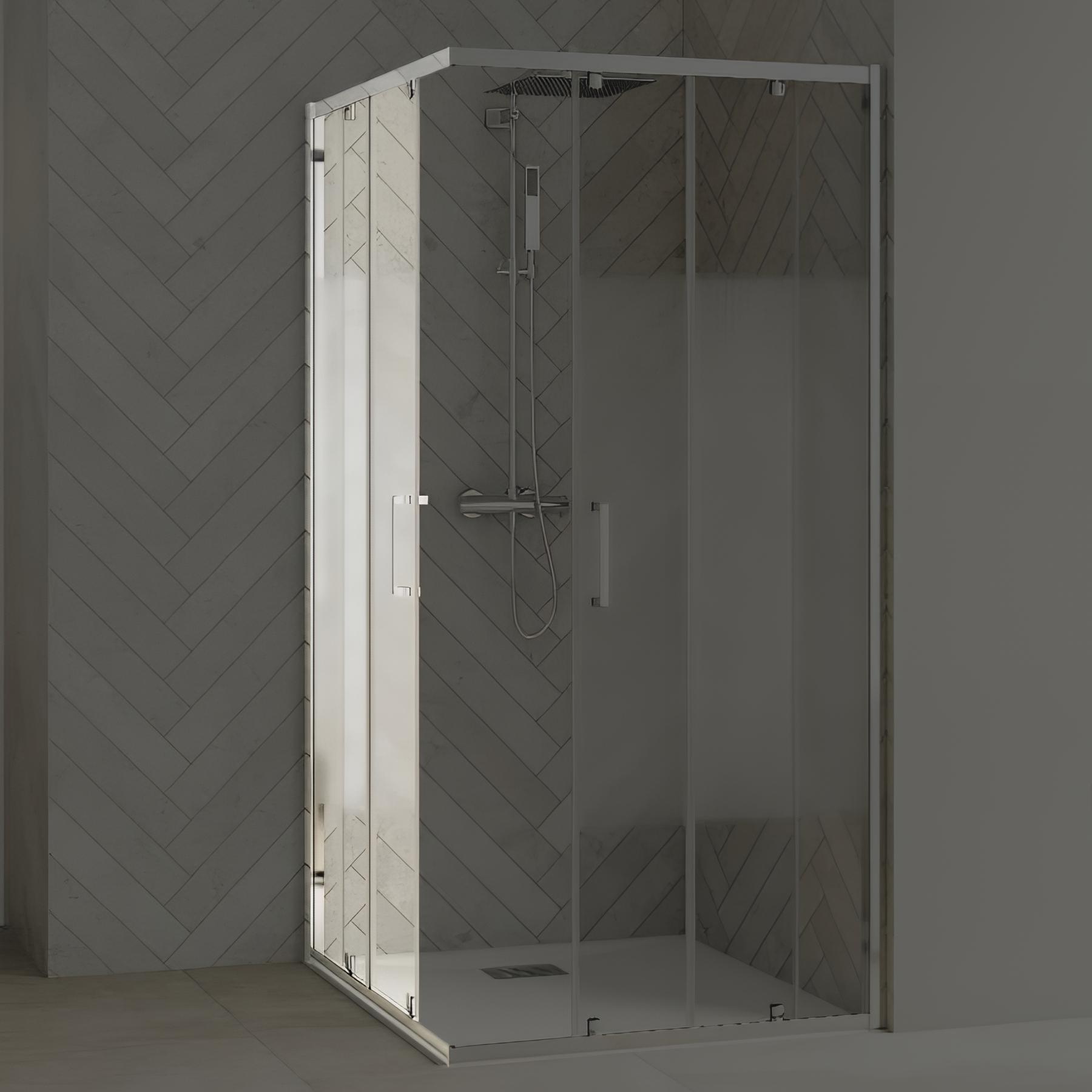 Paroi de douche kinedo Smart Design 1 volet coulissant sans seuil extensible 137/150 chromé verre sérigraphié cosmos - fixe à droite