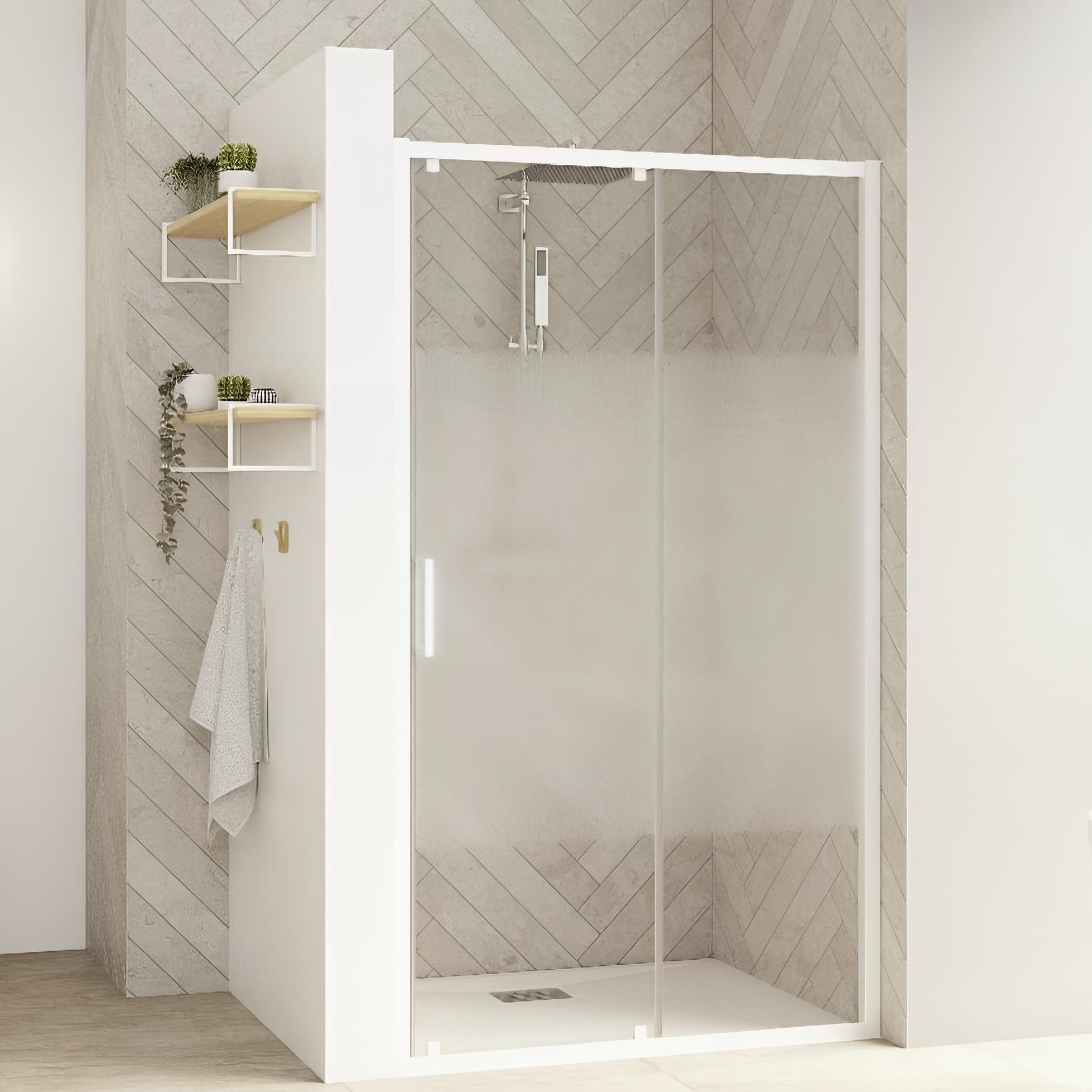 Paroi de douche kinedo Smart Design 2 portes pivotantes (intérieur/extérieur) sans seuiL 1,10 m blanc verre sérigraphié cosmos