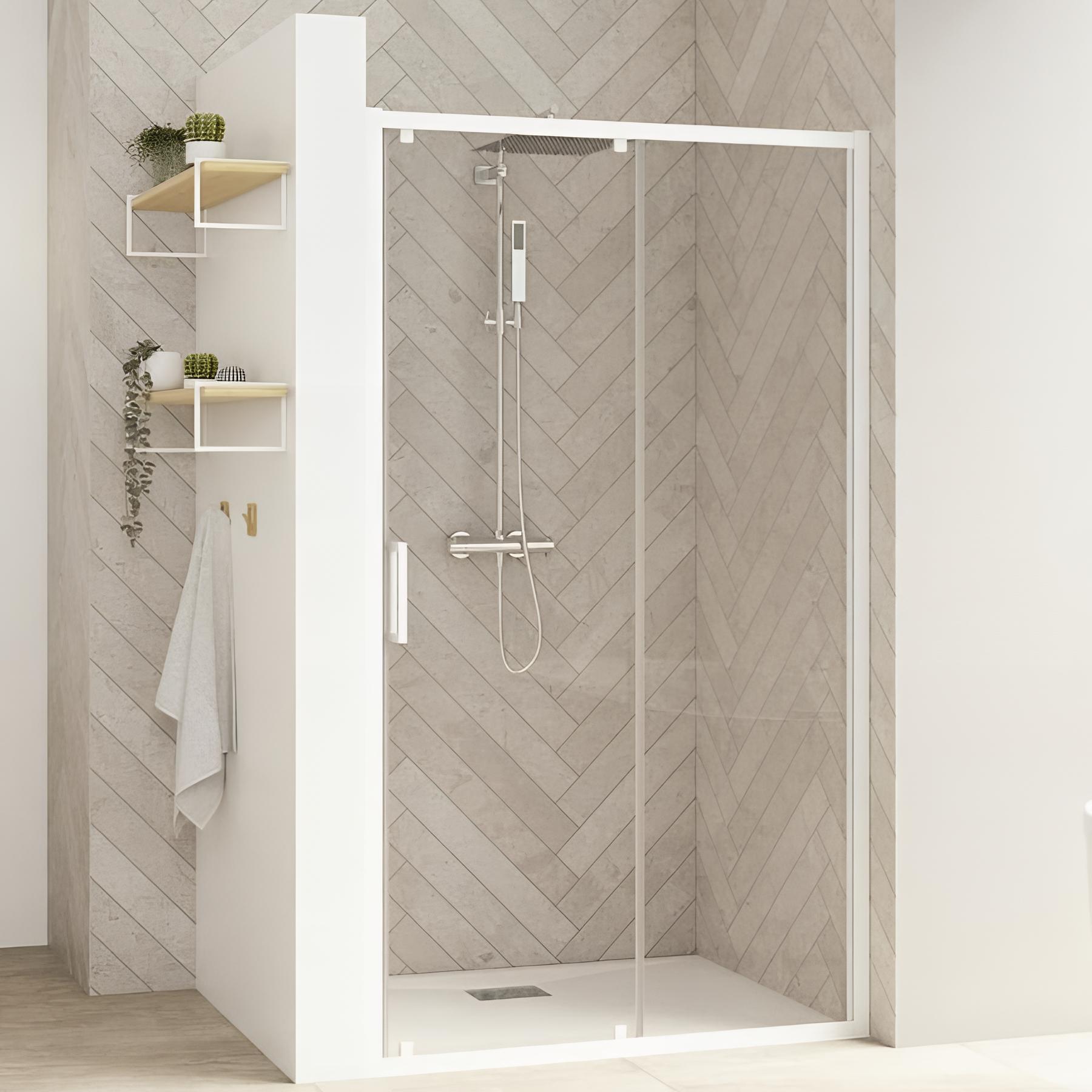 Porte de douche coulissante Kinedo SMART Design L 90cm H 2,05 m blancverre 6mm anti calcaire transparent