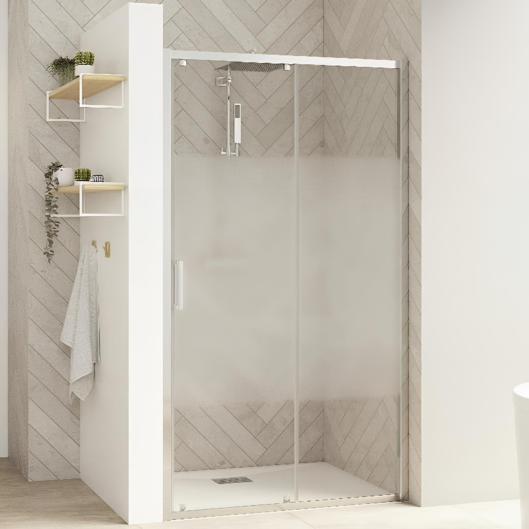 Paroi de douche kinedo Smart Design 2 portes pivotantes (intérieur/extérieur) avec seuiL 1,00 m chromé verre sérigraphié cosmos