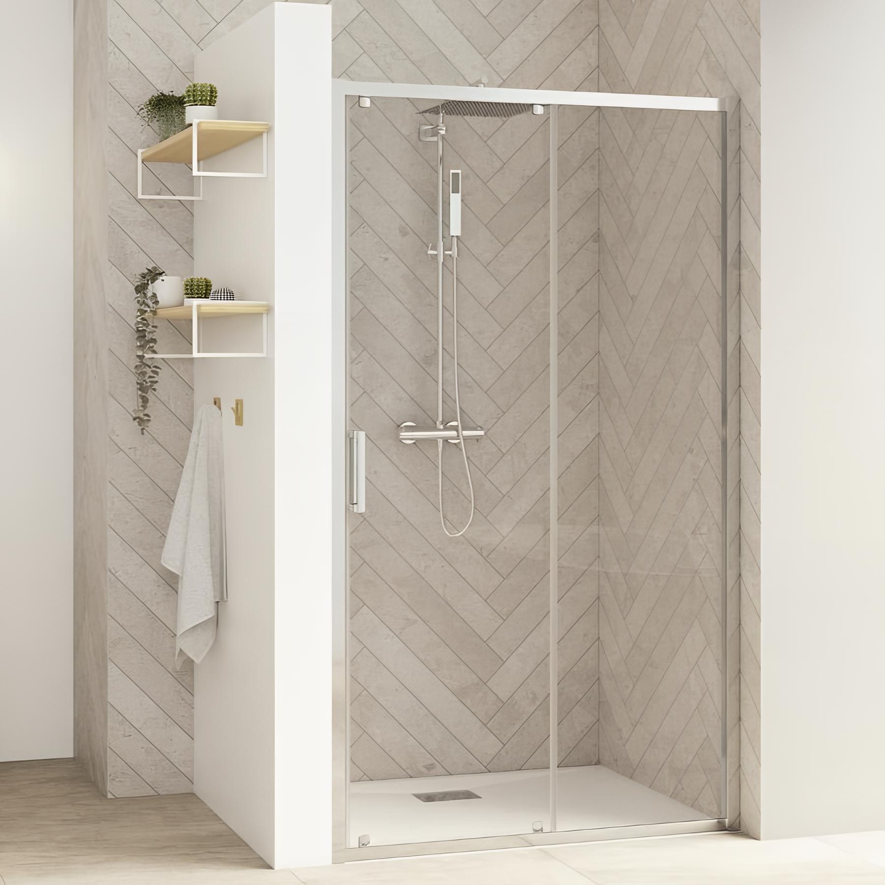 Porte de douche coulissante Kinedo SMART Design L 180cm H 2,05 m verre 6mm anti calcaire transparent