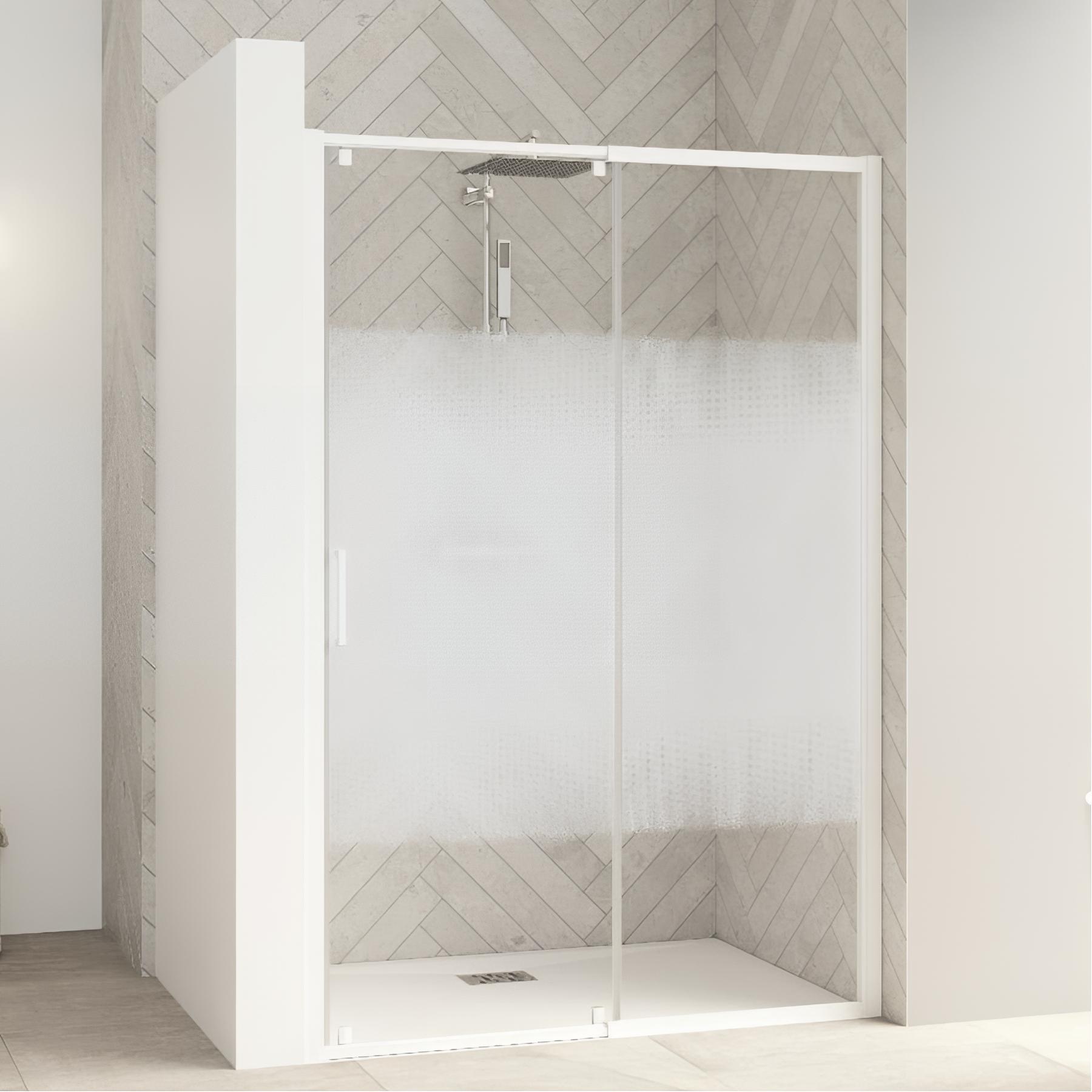 Paroi de douche kinedo Smart Design 3V 2 volets coulissants sans seuiL 1,00 m blanc verre sérigraphié cosmos - fixe à droite