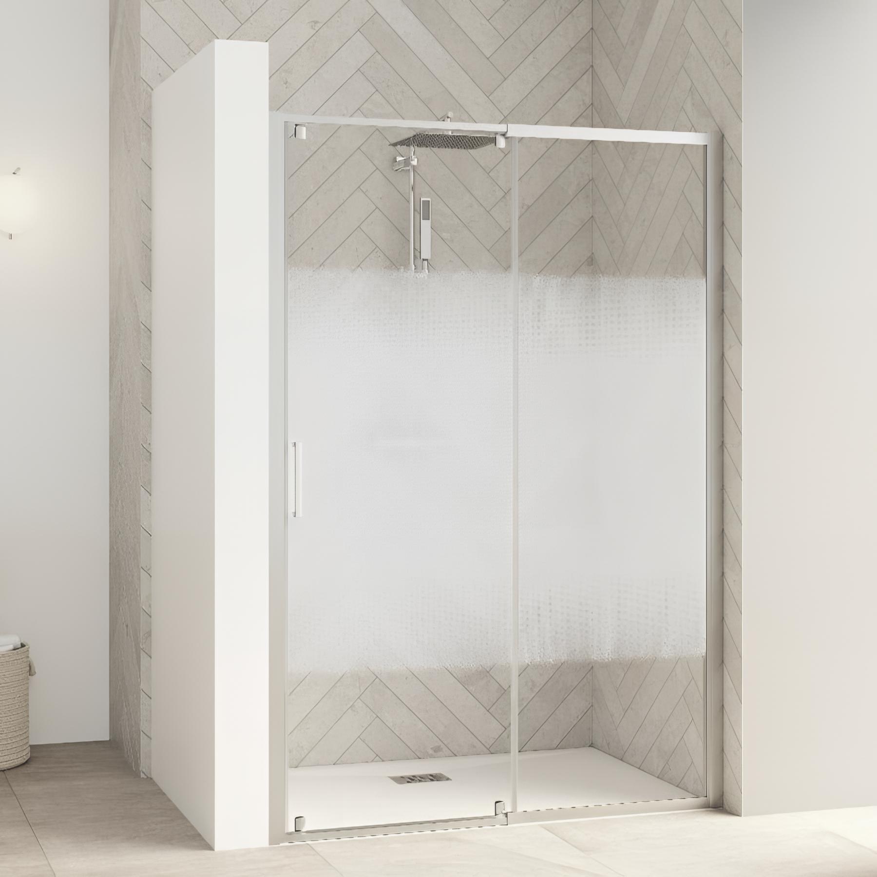 Paroi de douche kinedo Smart Design 2 portes pivotantes (intérieur/extérieur) sans seuiL 90cm H 1,90 m blanc verre sérigraphié cosmos