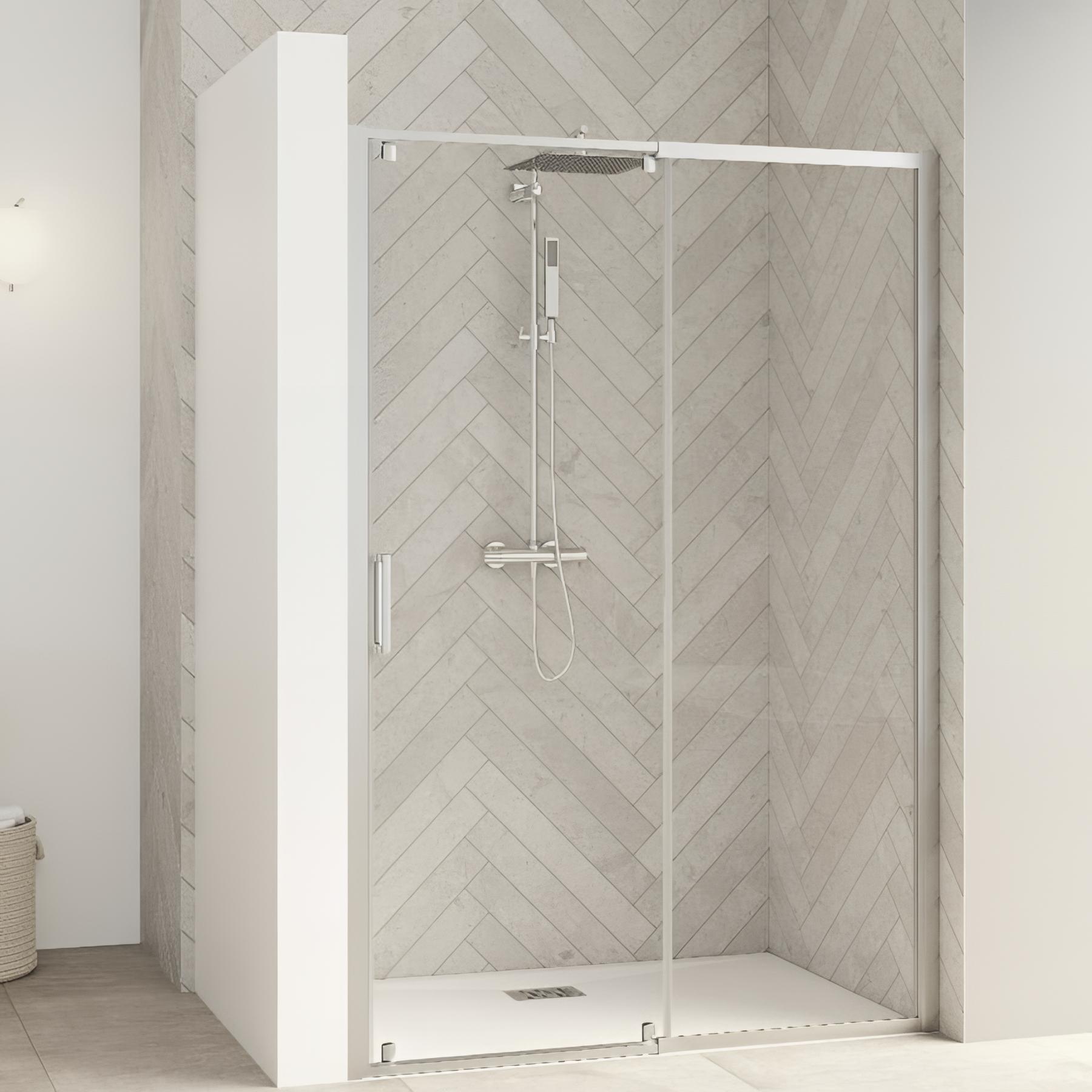 Paroi de douche kinedo Smart Design 3V 2 volets coulissants sans seuiL 1,30 m chromé verre sérigraphié cosmos - fixe à gauche