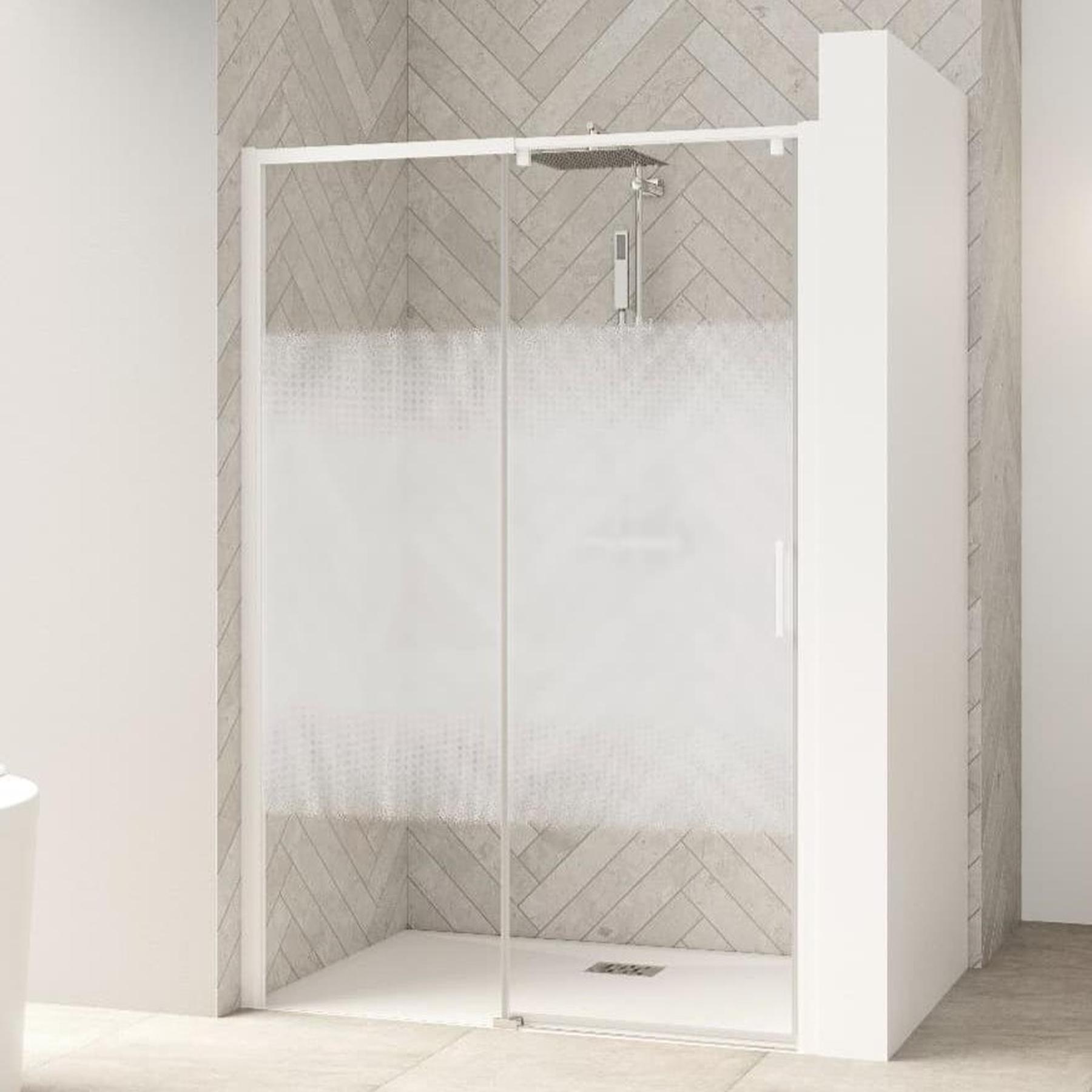 Paroi de douche Smart Design simple sans seuil porte pivotante 150 blanc verre sérigraphié cosmos