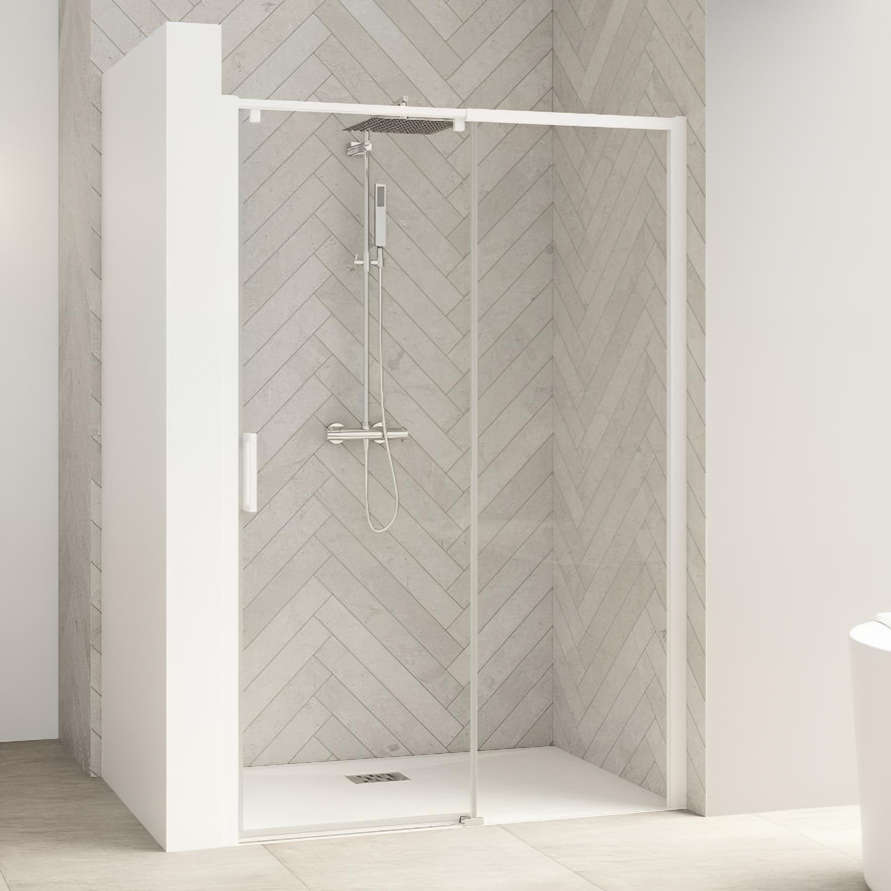 Paroi de douche kinedo Smart Design Accès d'angle coulissant avec seuiL 1,10 m chromé verre sérigraphié cosmos - fixe à droite