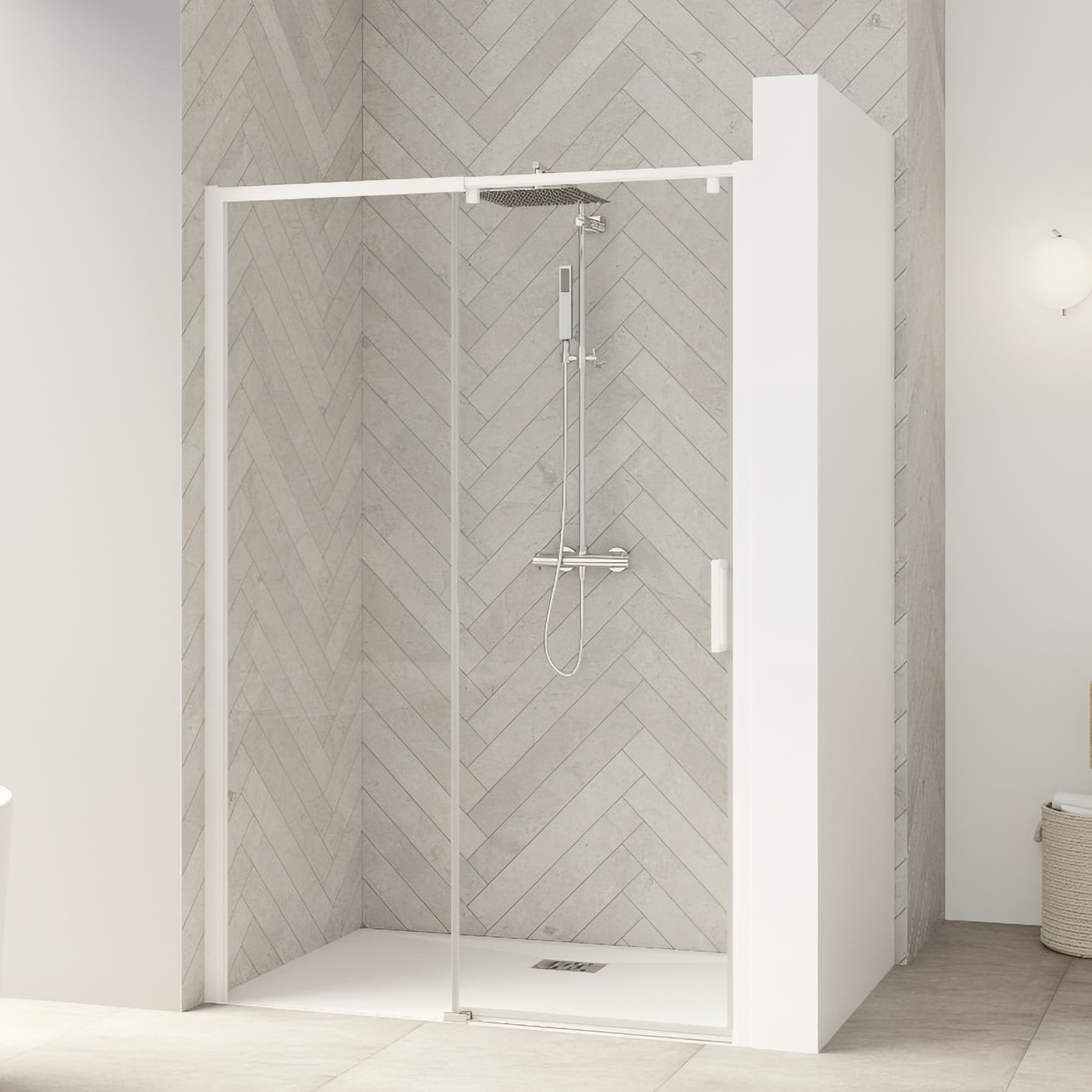 Paroi de douche kinedo Smart Design simple sans seuil porte pivotante 160 blanc verre sérigraphié cosmos