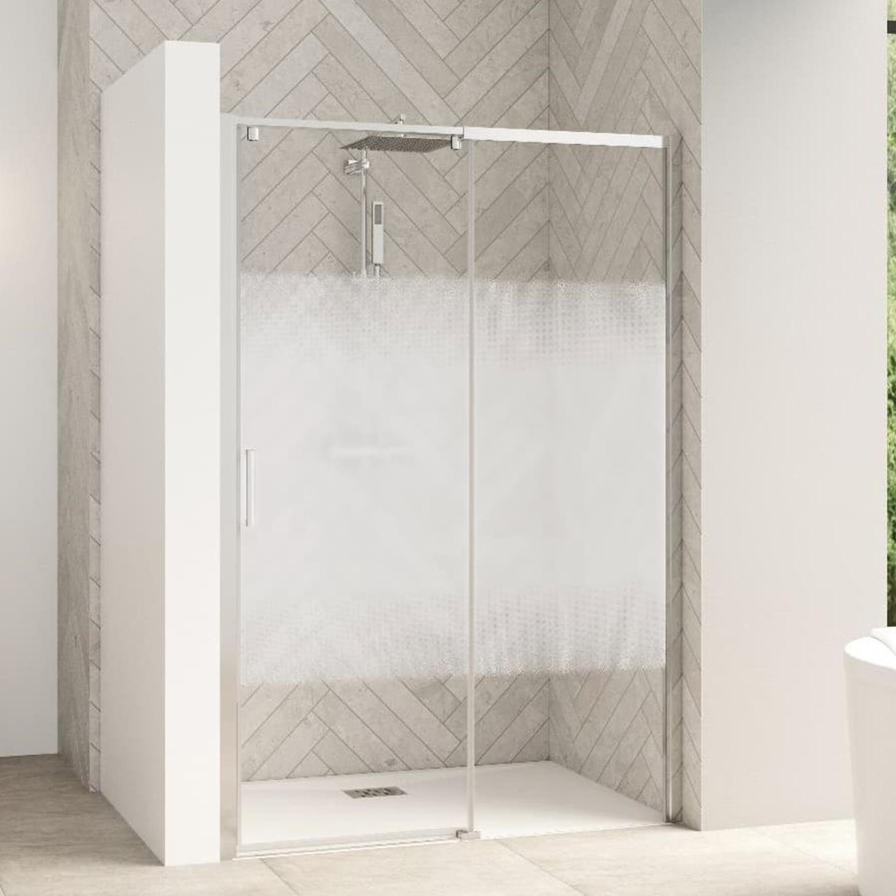 Paroi de douche Smart Design simple sans seuil porte pivotante 160 chromé verre sérigraphié cosmos