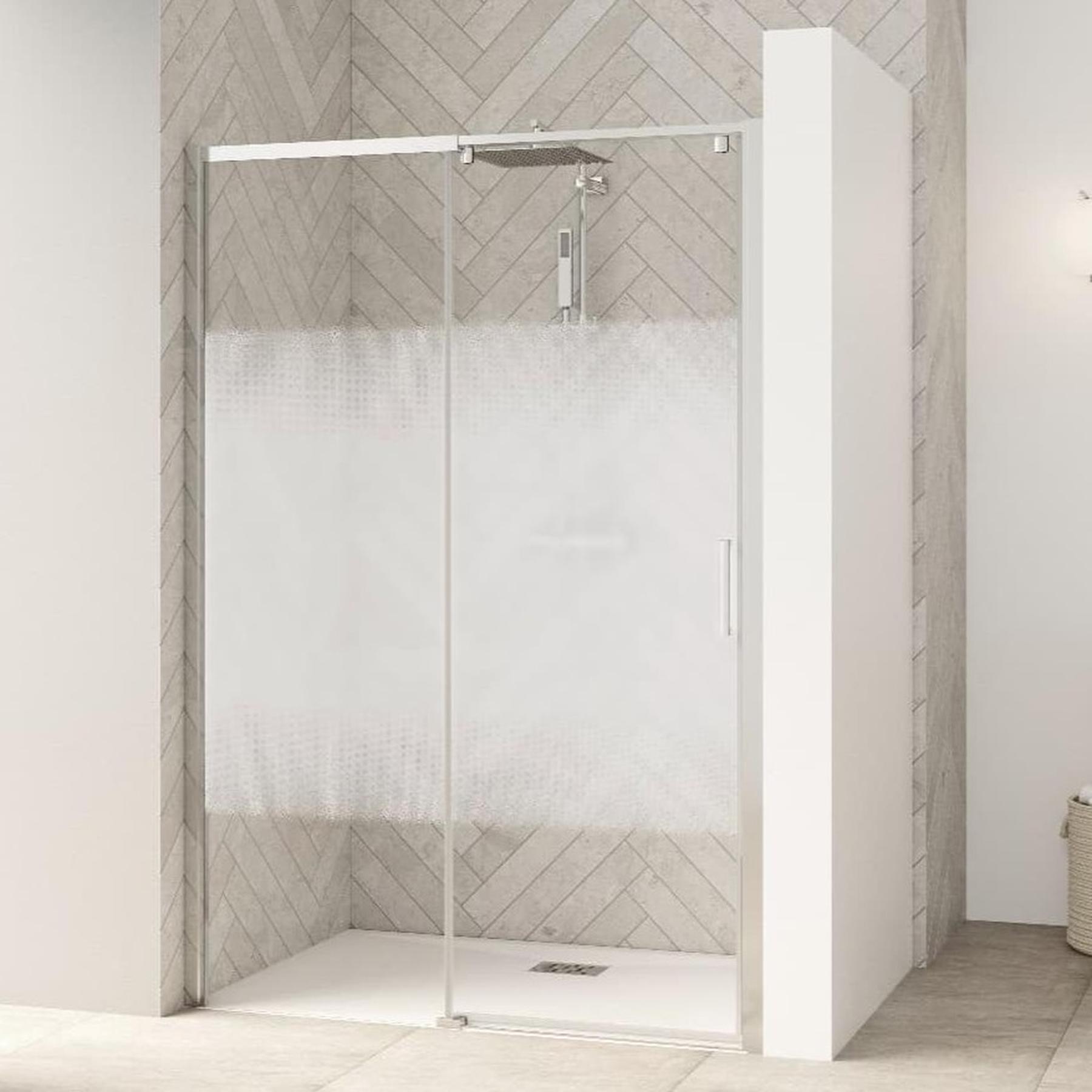 Paroi de douche Smart Design simple sans seuil porte pivotante 170 blanc verre sérigraphié cosmos