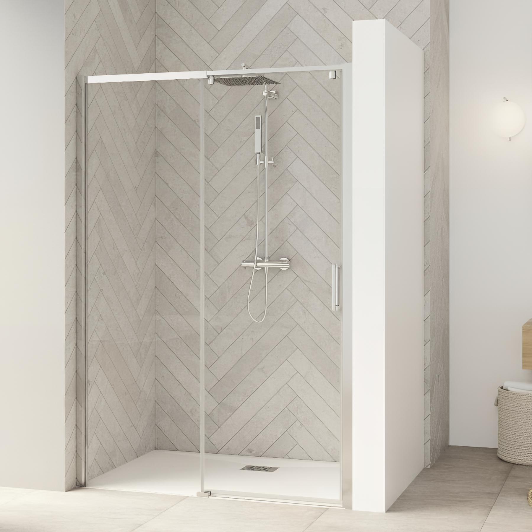 Porte de douche coulissante d'angle KINEDO Smart Design sans seuil côté gauche (nécessite le côté droit) L.1,10m H.1,90m chromé verre cosmos