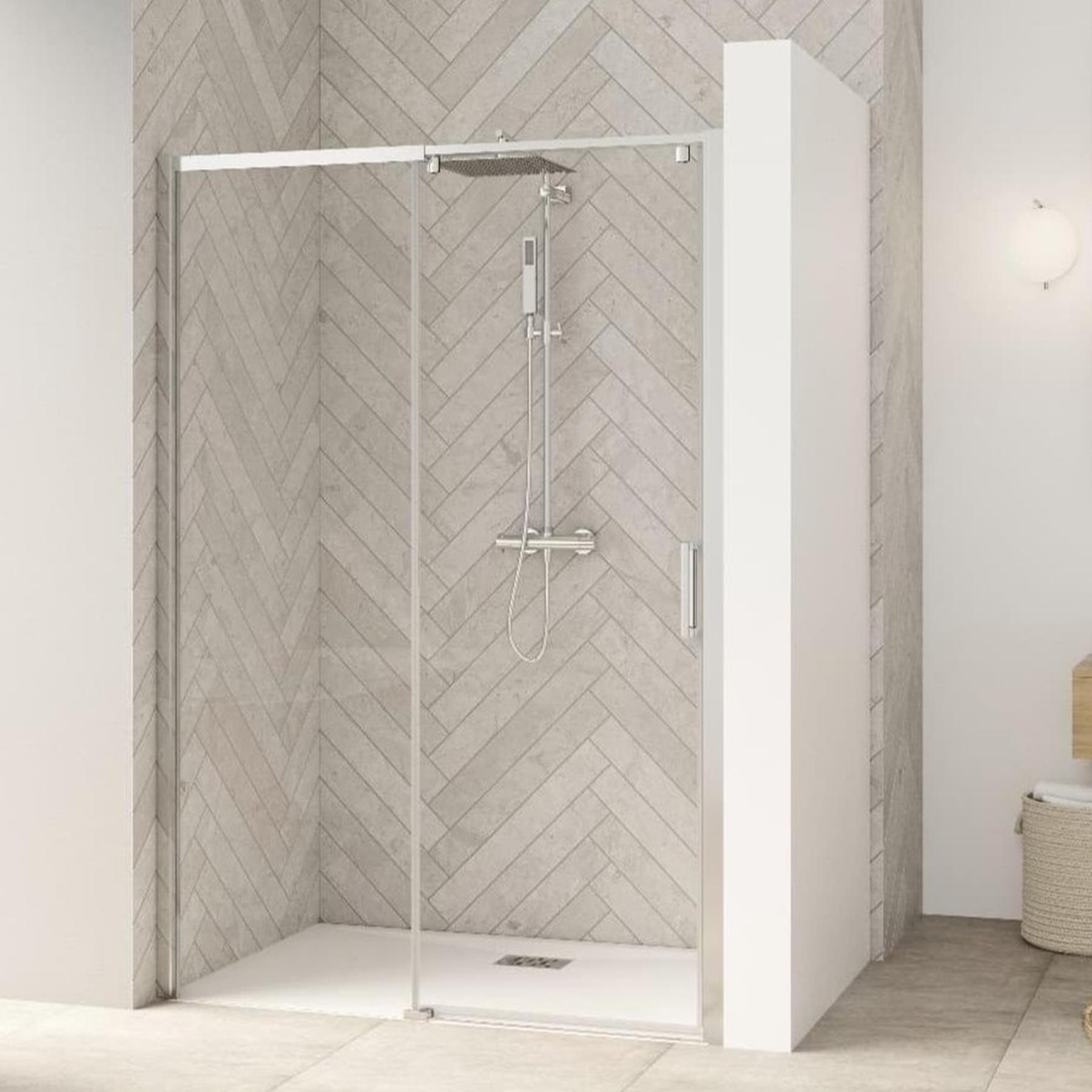 Paroi de douche Smart Design simple sans seuil porte pivotante 130 blanc verre sérigraphié cosmos