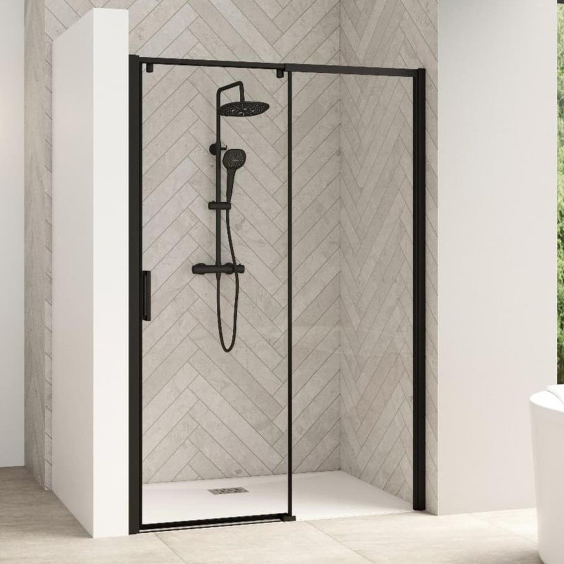 Paroi de douche Smart Design simple sans seuil porte pivotante 180 chromé verre sérigraphié cosmos