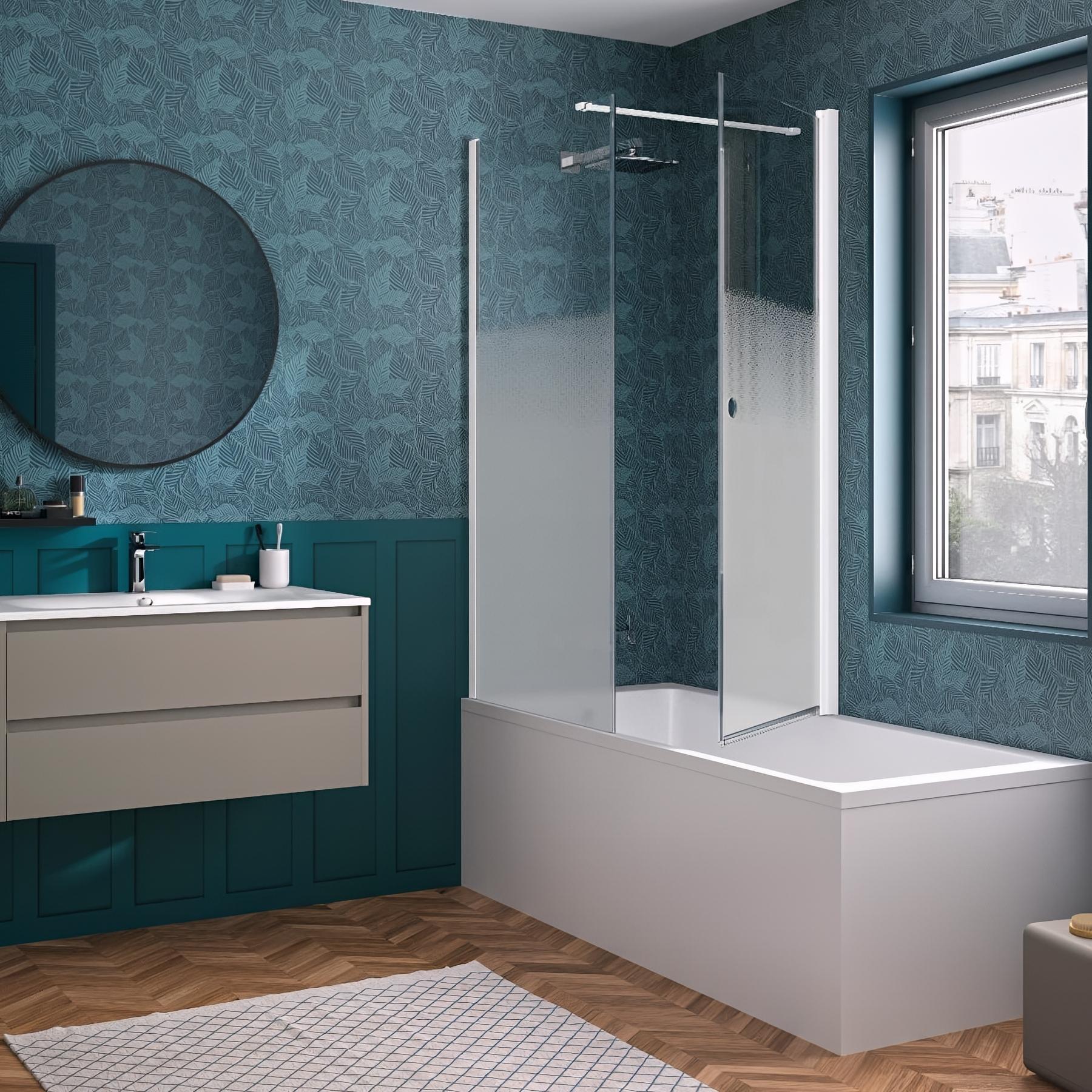 Pare-bain Kinedo Smart Design Orion pivotant pour montage en angle avec Smart Design Hydra ou Lyra 75 blanc verre sérigraphié cosmos