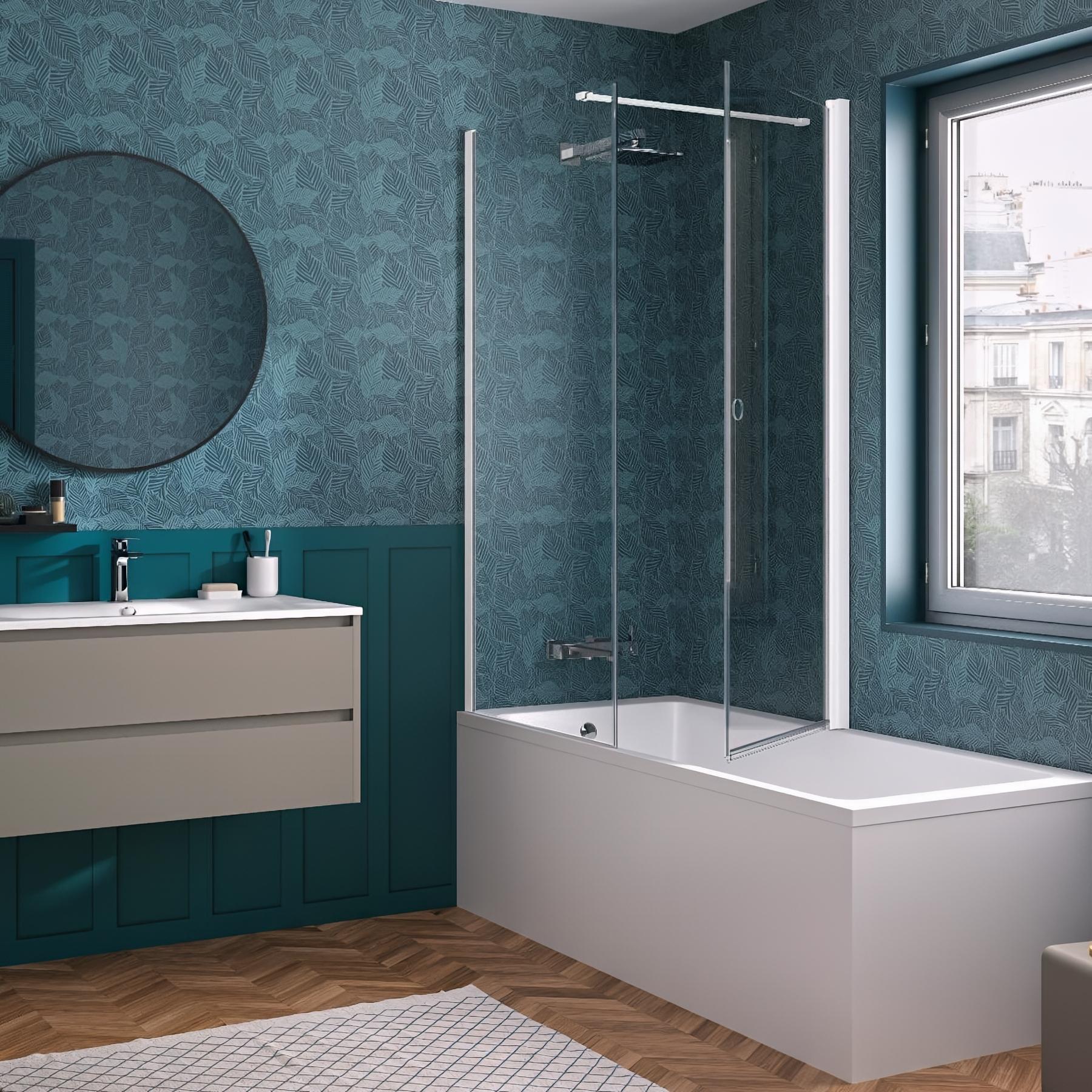 Pare-bain Kinedo Smart Design Orion pivotant pour montage en angle avec Smart Design Hydra ou Lyra 70 blanc transparent