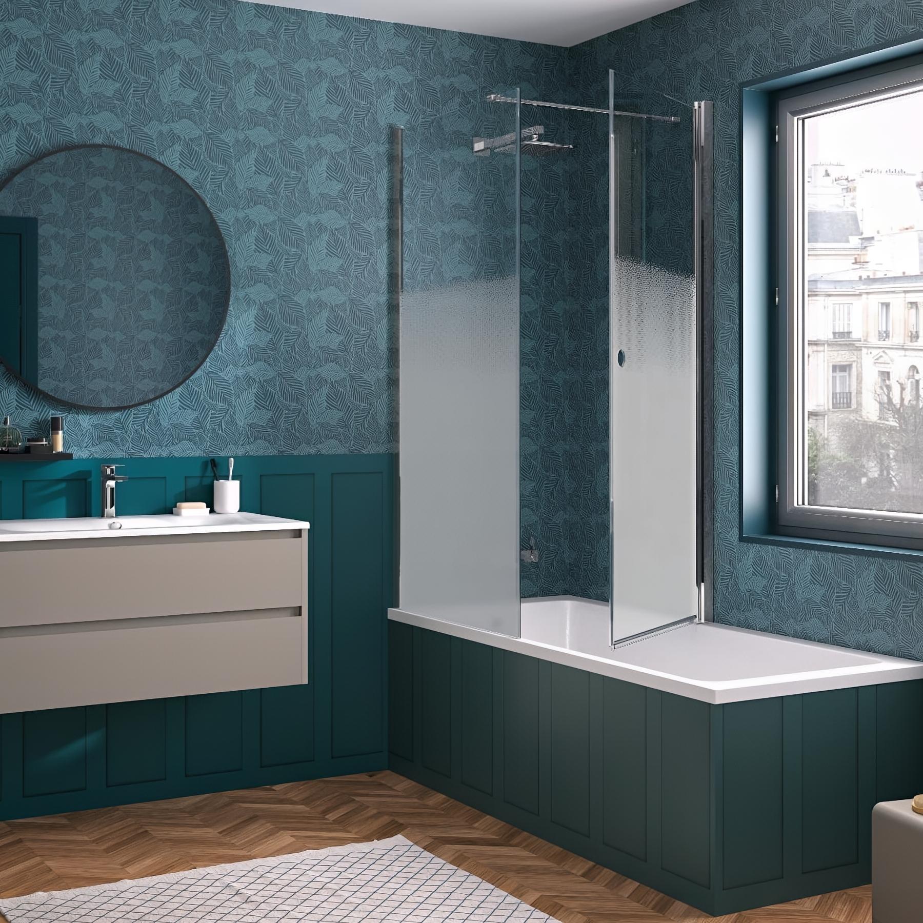 Pare-bain KINEDO Smart Design Orion pivotant pour montage en angle avec Smart Design Hydra ou Lyra 70 chromé verre sérigraphié cosmos