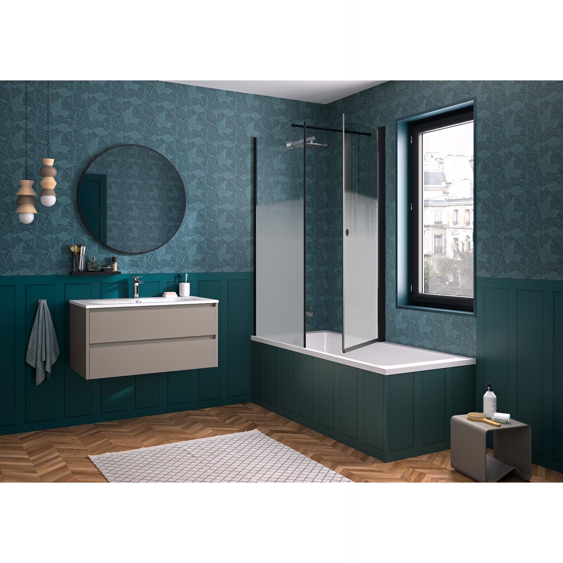 Pare-bain Kinedo Smart Design Orion pivotant pour montage en angle avec Smart Design Hydra ou Lyra 80 gris noir grainé verre sérigraphié cosmos