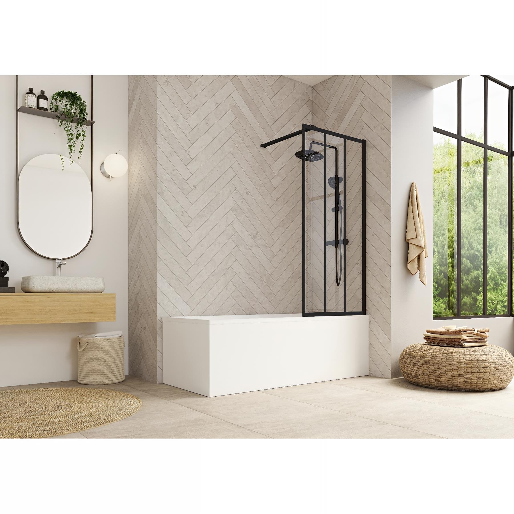 Pare-bain fixe Kinedo Smart Design Hydra 80 gris noir grainé verre FACTORY sérigraphié 2 bandes noires