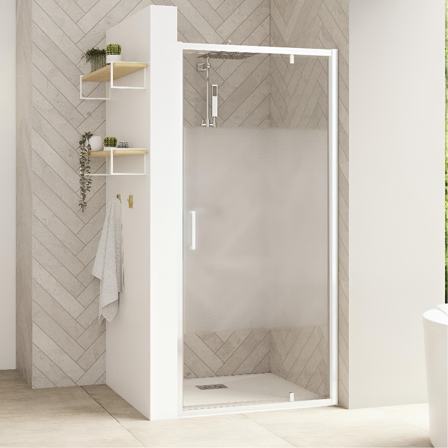 Porte de douche pivotante KINEDO Smart Design sans seuil (nécessite la paroi fixe d'angle) L.160 chromé verre cosmos - charnières à droite