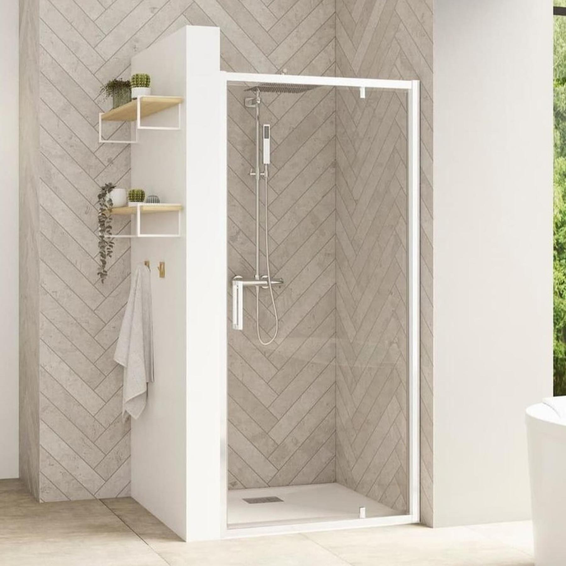 Porte de douche porte pivotante SMART Design L 90 cm H 2,05 m blancverre 6mm anti calcaire transparent 