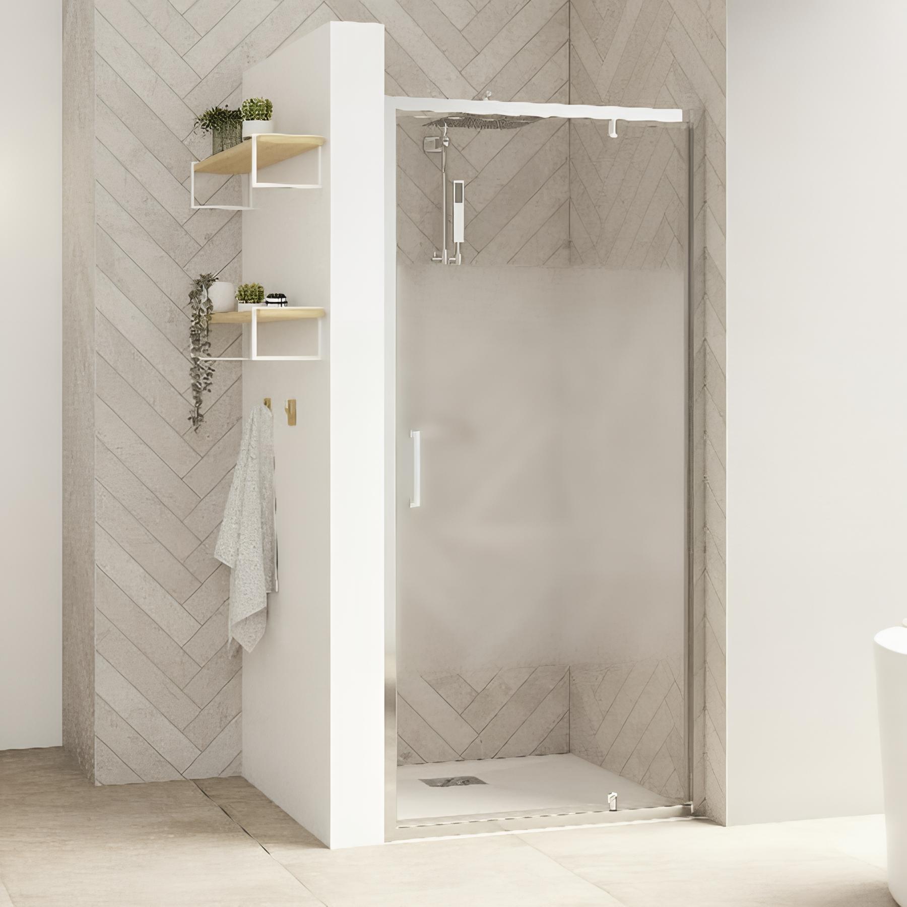 Paroi de douche kinedo Smart Design pivotante (extérieur) sans seuil + paroi fixe d'angle 160 chromé verre cosmos - charnières à gauche