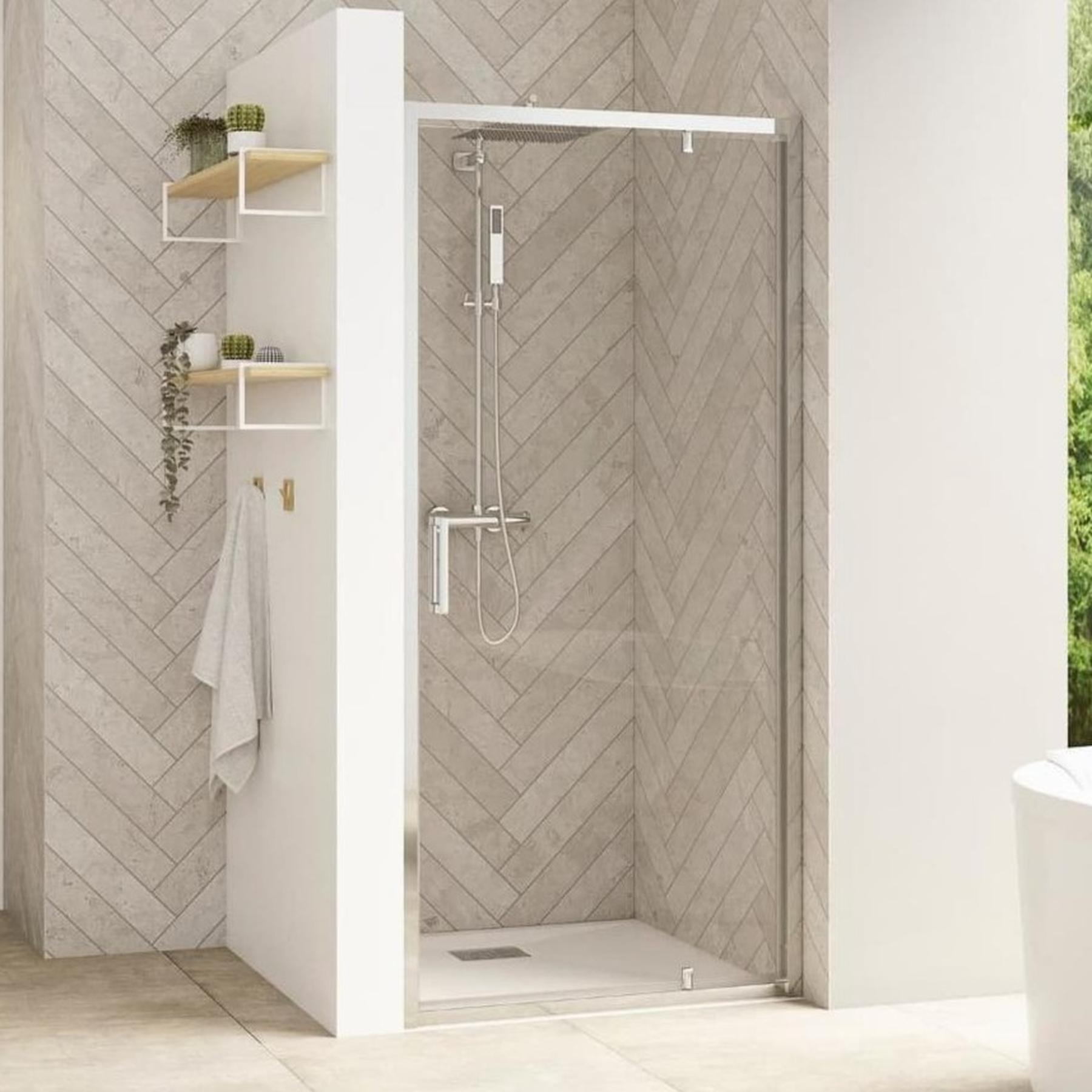 Porte de douche porte pivotante SMART Design L 90 cm H 2,05 m verre 6mm anti calcaire transparent 