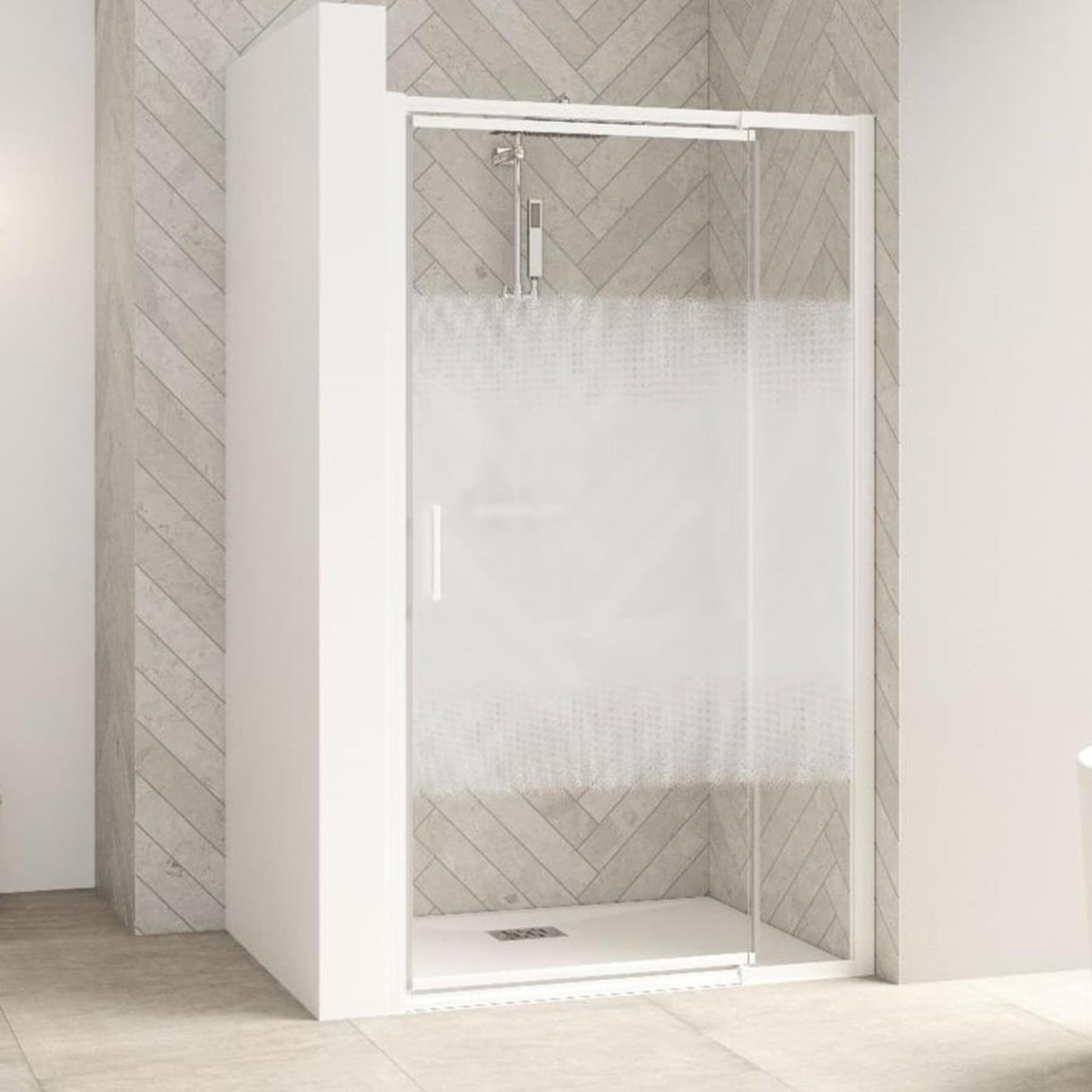 Paroi de douche Smart Design Porte pivotante avec seuil 77/90 blanc verre sérigraphié cosmos