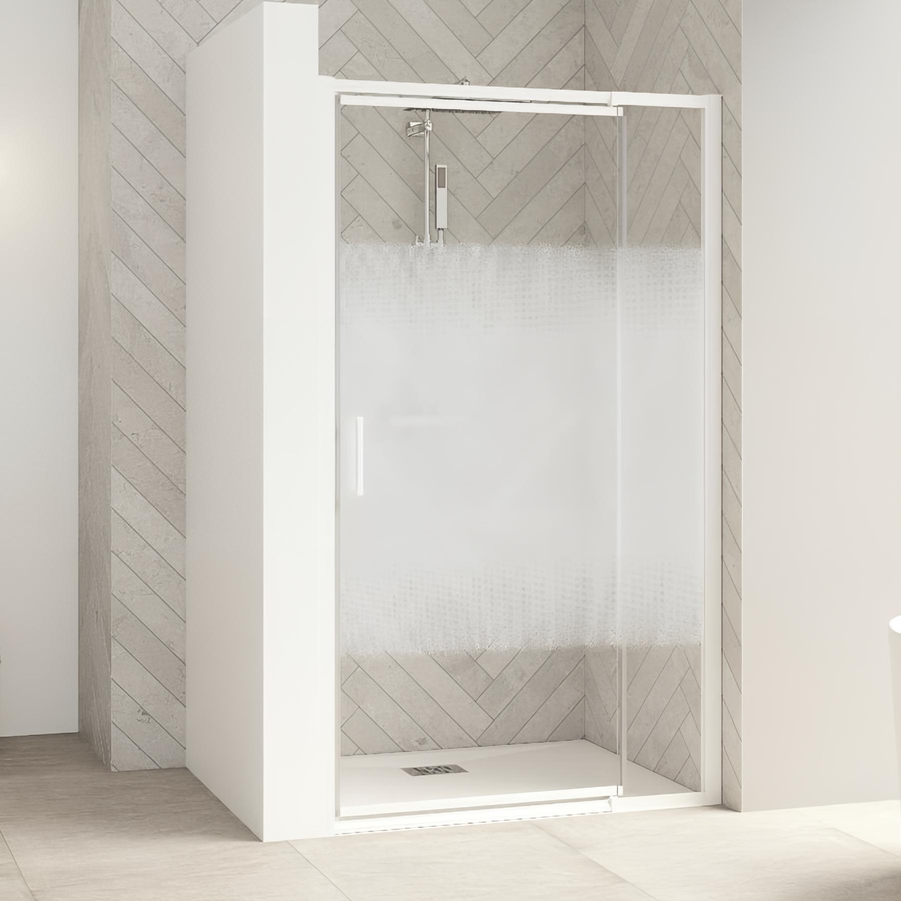 Paroi de douche kinedo Smart Design Porte pivotante (intérieur/extérieur) sans seuiL 1,00 m blanc verre sérigraphié cosmos